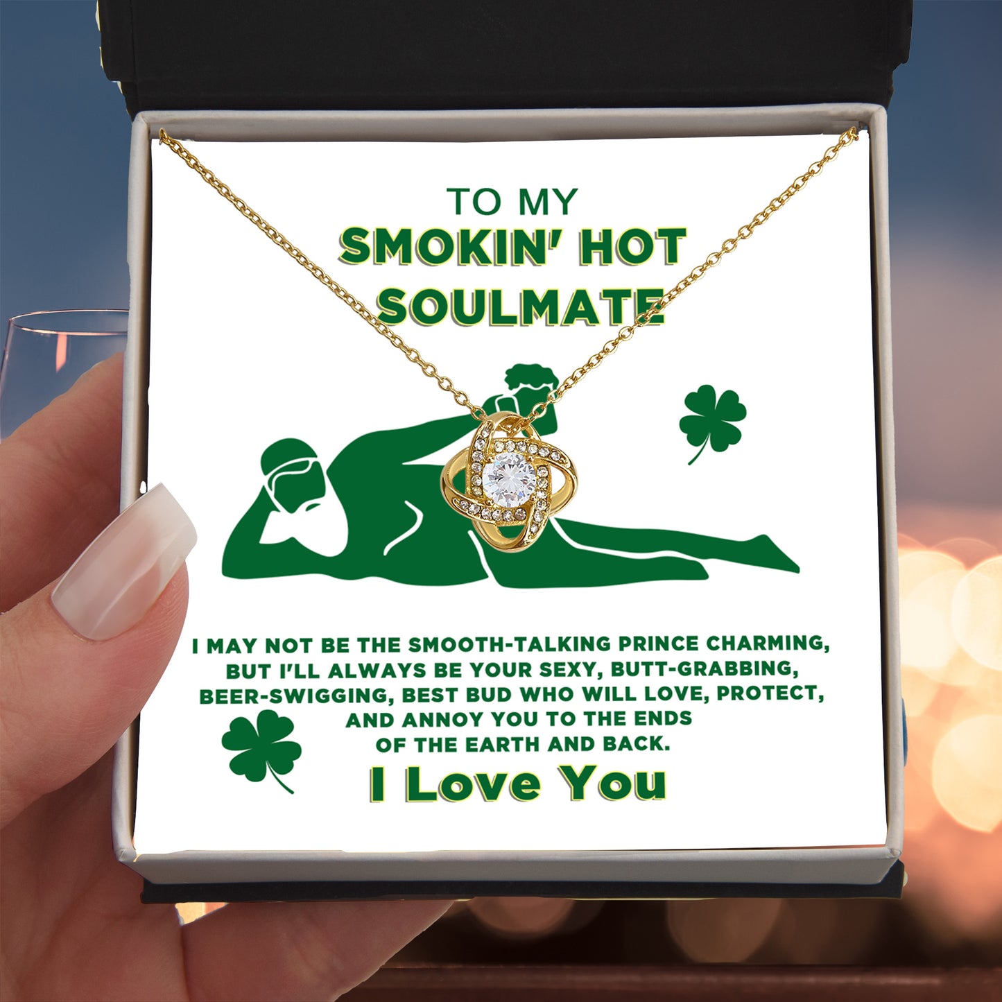 To My Smokin' Hot Soulmate Funny St. Patrick's Day Love Knot Necklace Gift