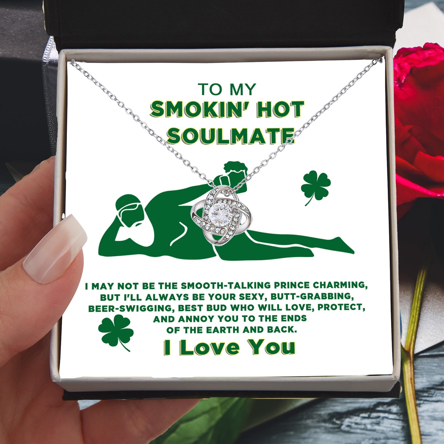 To My Smokin' Hot Soulmate Funny St. Patrick's Day Love Knot Necklace Gift