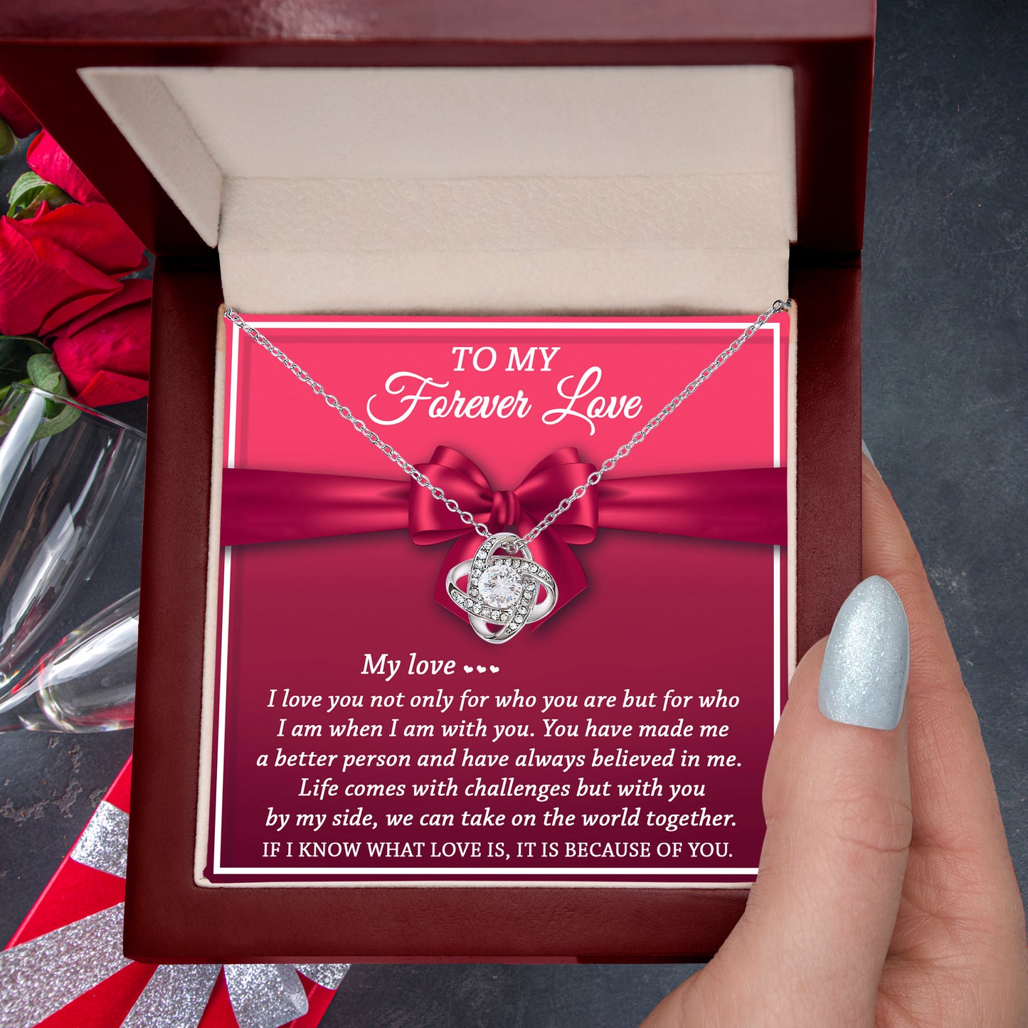 To My Forever Love - Believed In Me - Love Knot Necklace - Mallard Moon Gift Shop