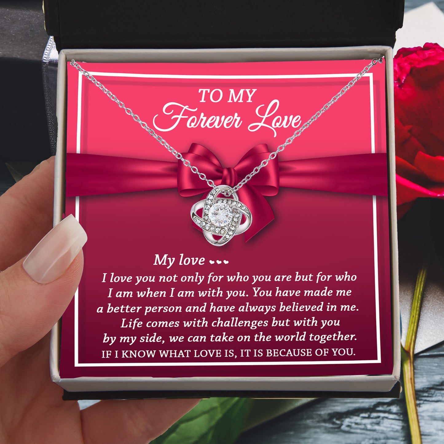 To My Forever Love - Believed In Me - Love Knot Necklace - Mallard Moon Gift Shop