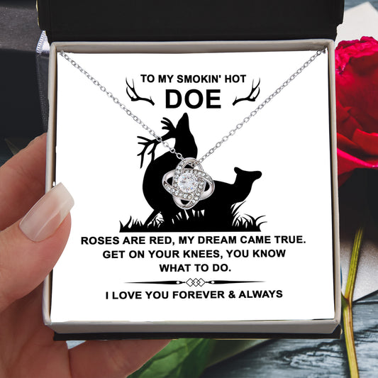 To My Smokin' Hot Doe” Message Card with Love Knot Necklace – Romantic and Playful Valentine's Day Gift - Mallard Moon Gift Shop