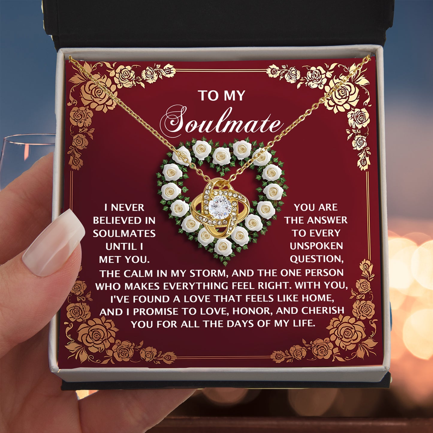 Romantic Gift for Her – Love Knot Necklace with Poetic Soulmate Card