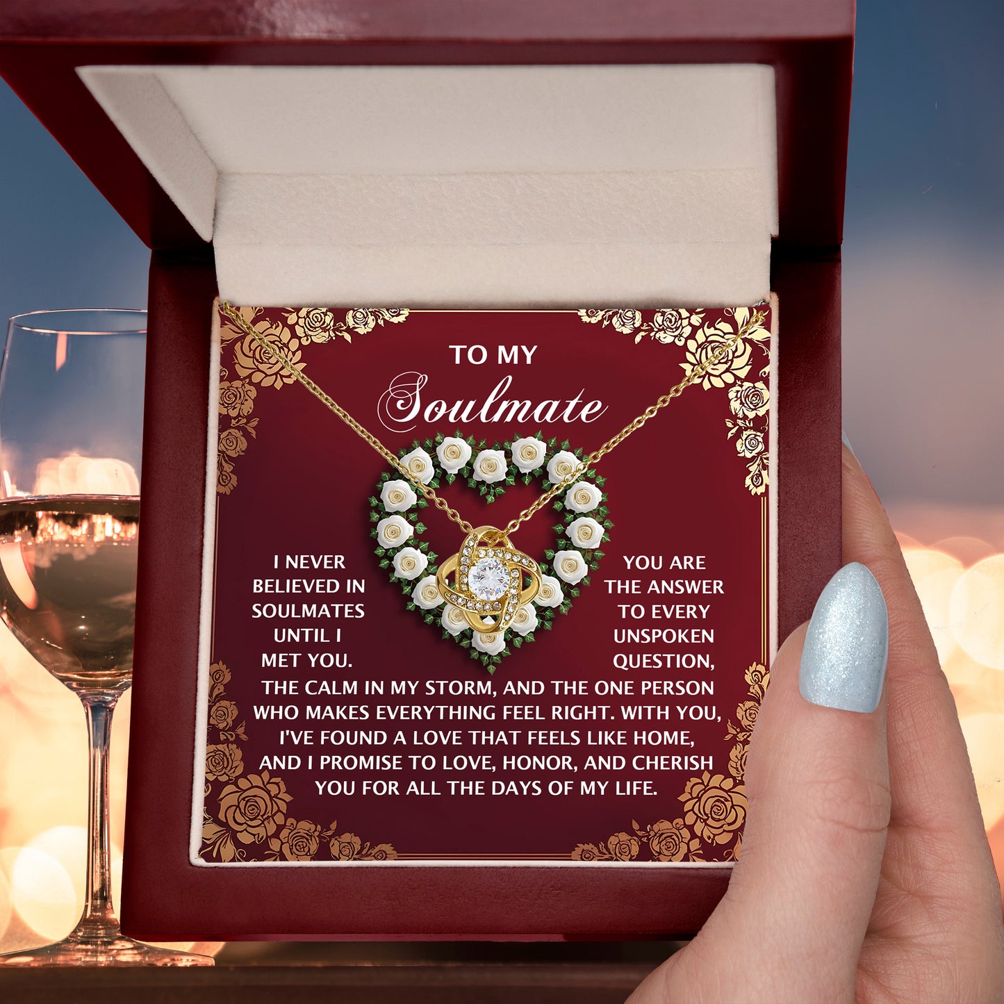 Romantic Gift for Her – Love Knot Necklace with Poetic Soulmate Card
