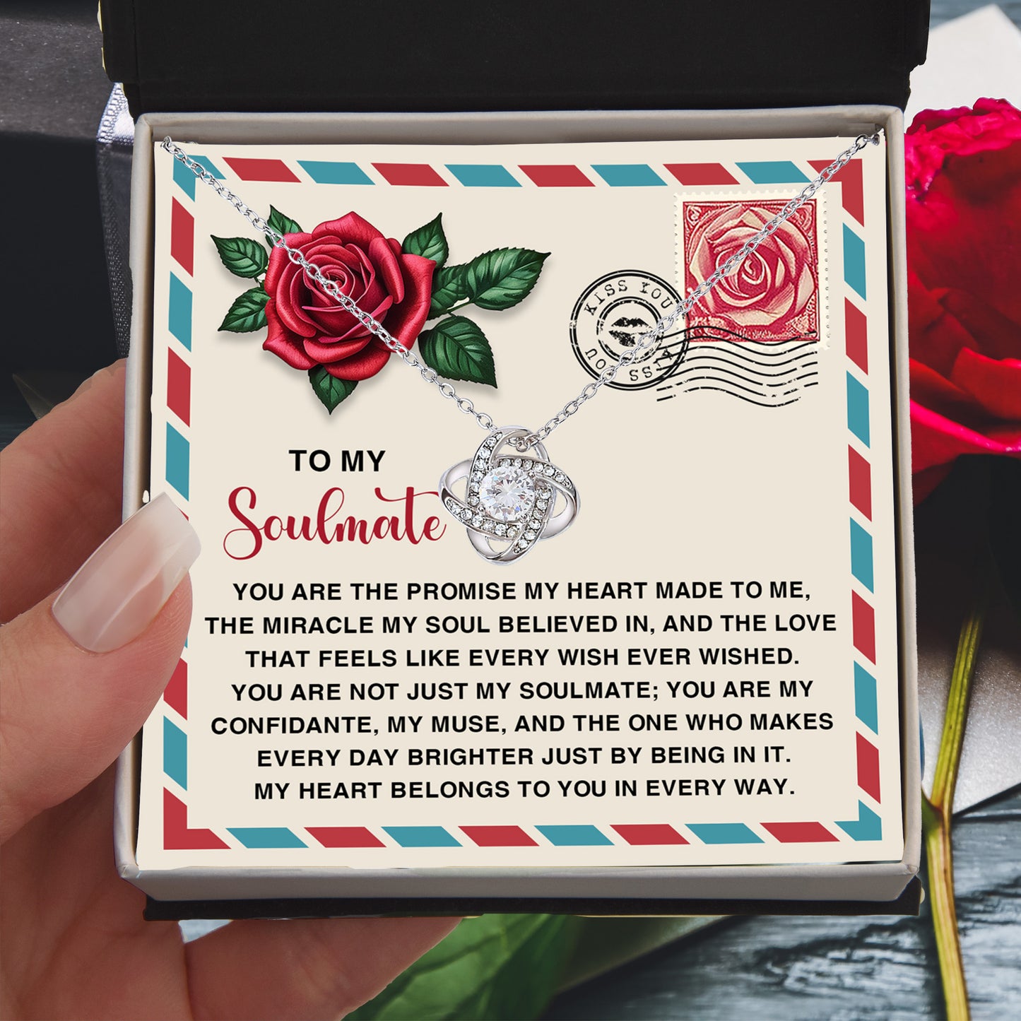 Soulmate Gift - My Heart Belongs to You - Love Knot Necklace with Romantic Message Card