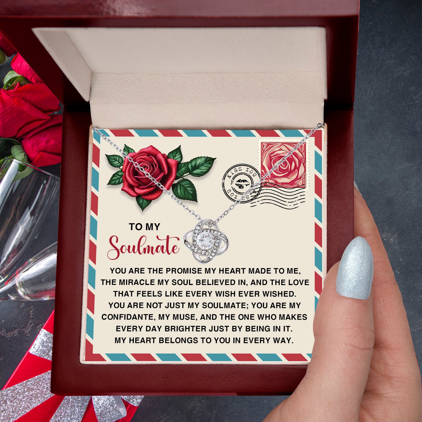 Soulmate Gift - My Heart Belongs to You - Love Knot Necklace with Romantic Message Card