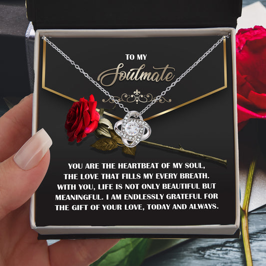 Soulmate Gift - Heartbeat of My Soul - Love Knot Necklace with Sentimental Message Card - Mallard Moon Gift Shop
