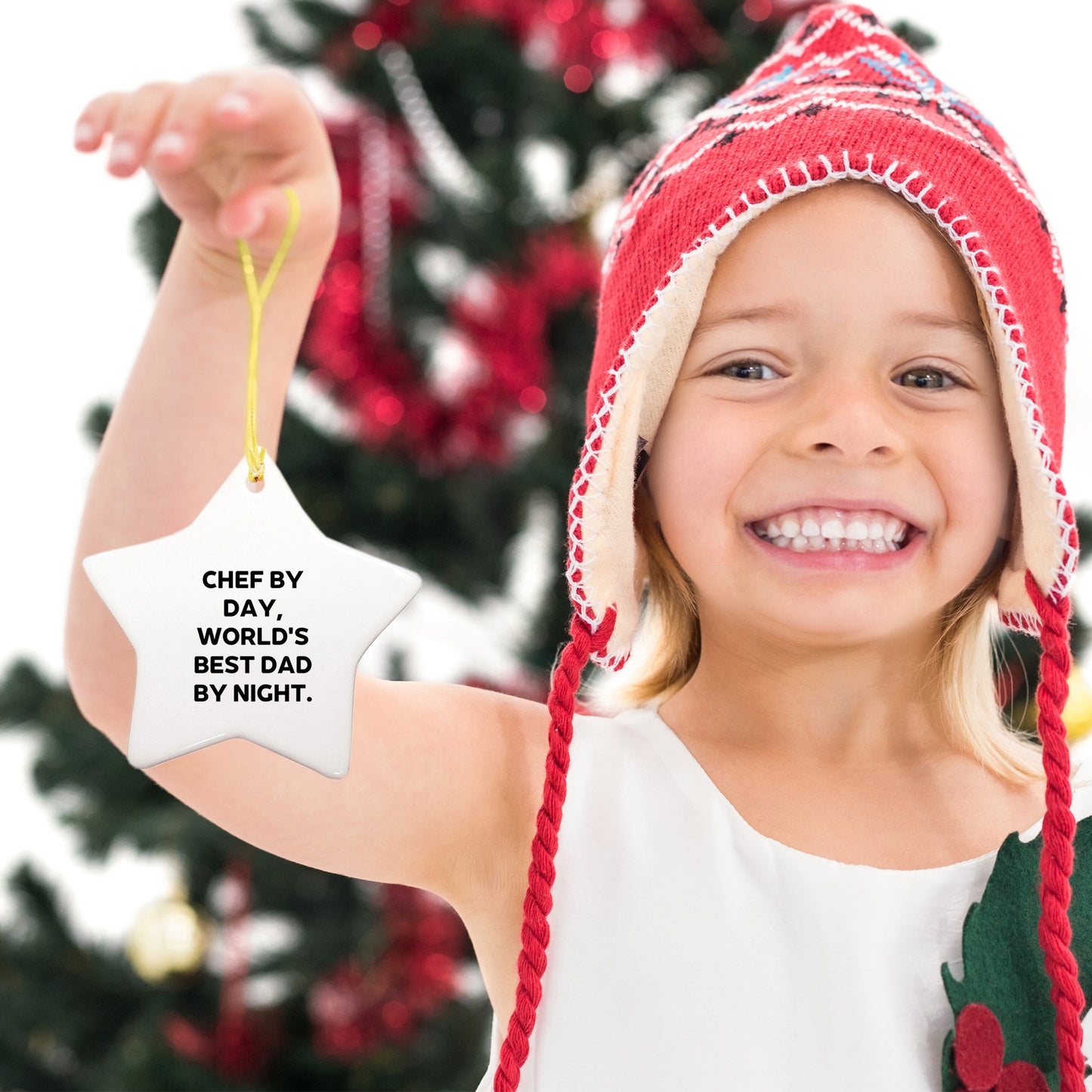 Funny Chef Star Christmas Tree Ornament, 'Chef By Day, World's Best Dad By Night.' Gifts for Chef