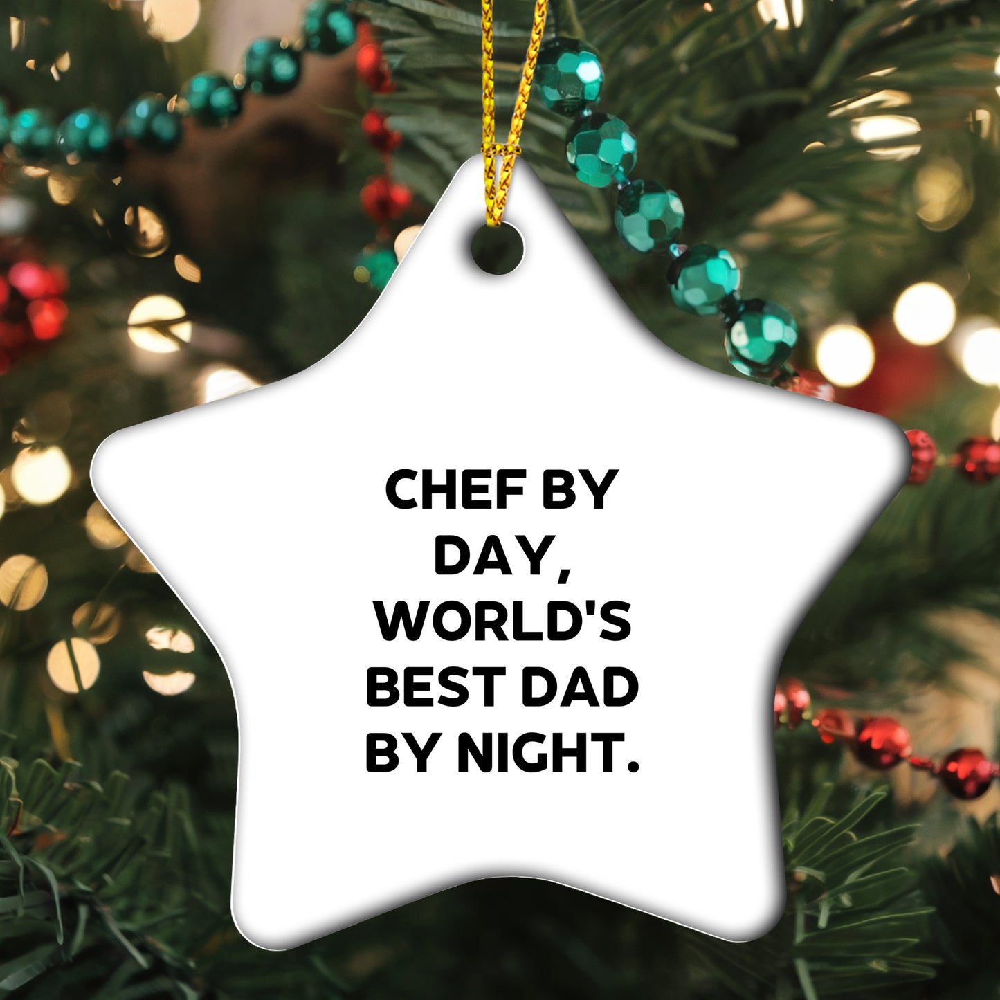 Funny Chef Star Christmas Tree Ornament, 'Chef By Day, World's Best Dad By Night.' Gifts for Chef