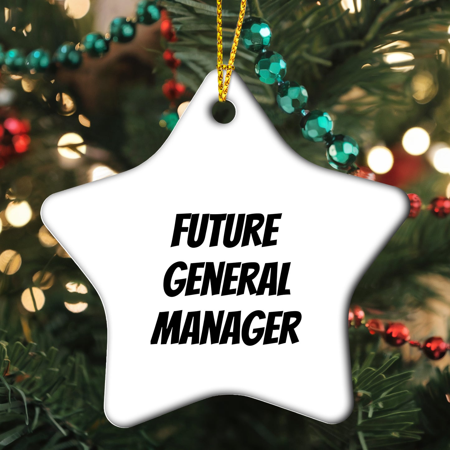 Funny General Manager Star Christmas Tree Ornament "Future General Manager" - Mallard Moon