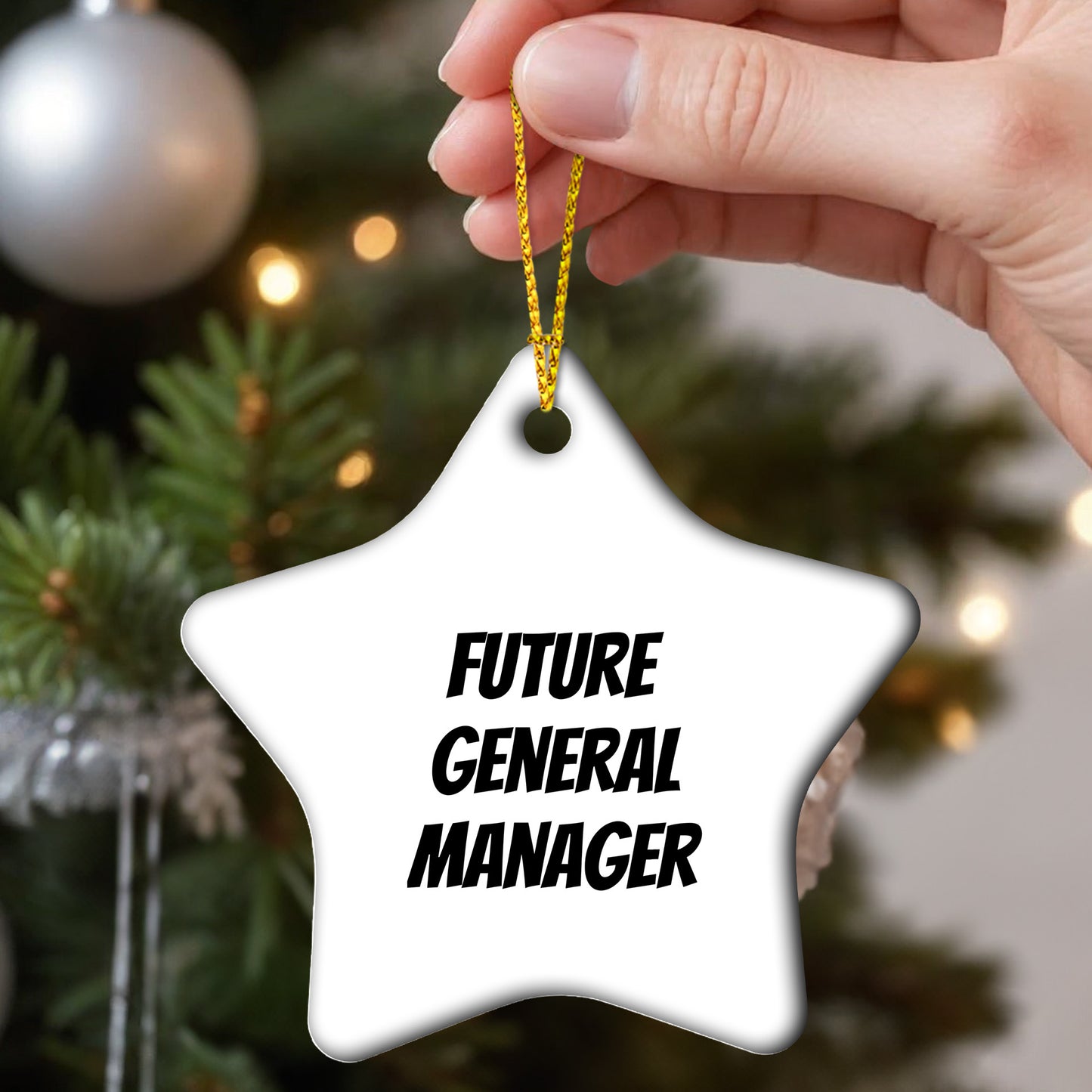 Funny General Manager Star Christmas Tree Ornament "Future General Manager" - Mallard Moon