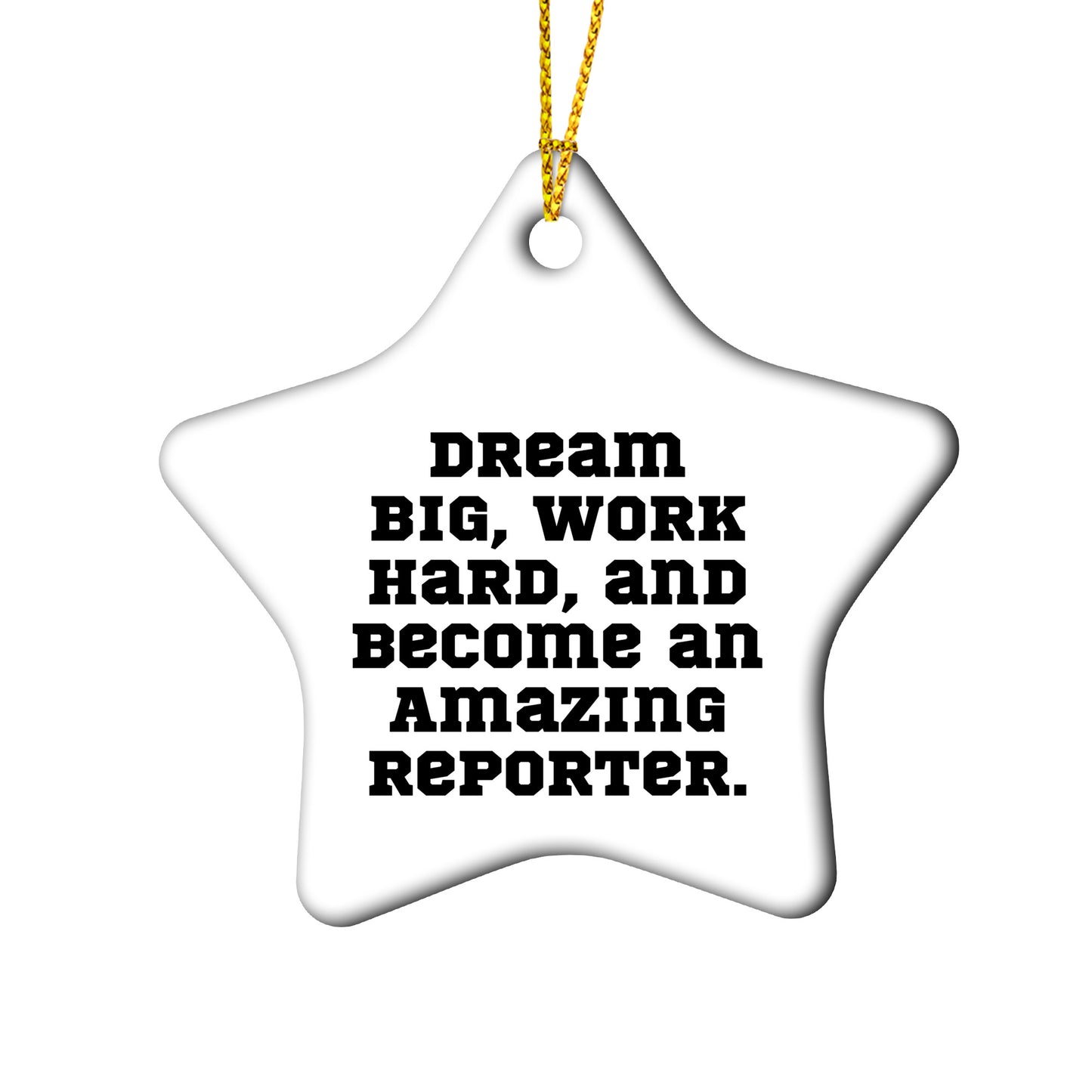 Reporter Christmas Circle Ornament- 'Dream Big, Work Hard, And Become An Amazing Reporter.' Gifts