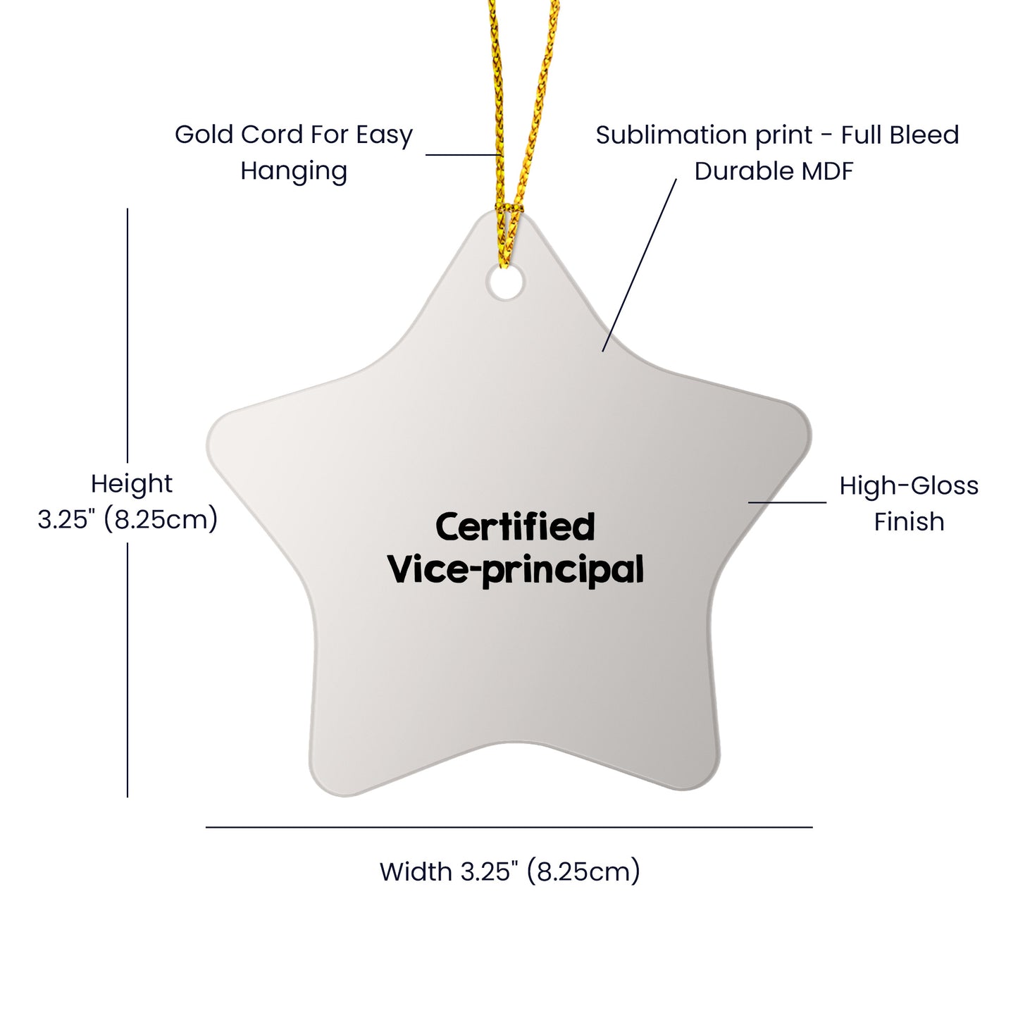 Certified Vice-Principal Star Ornament, Funny Quote, Gifts from Friends for Christmas