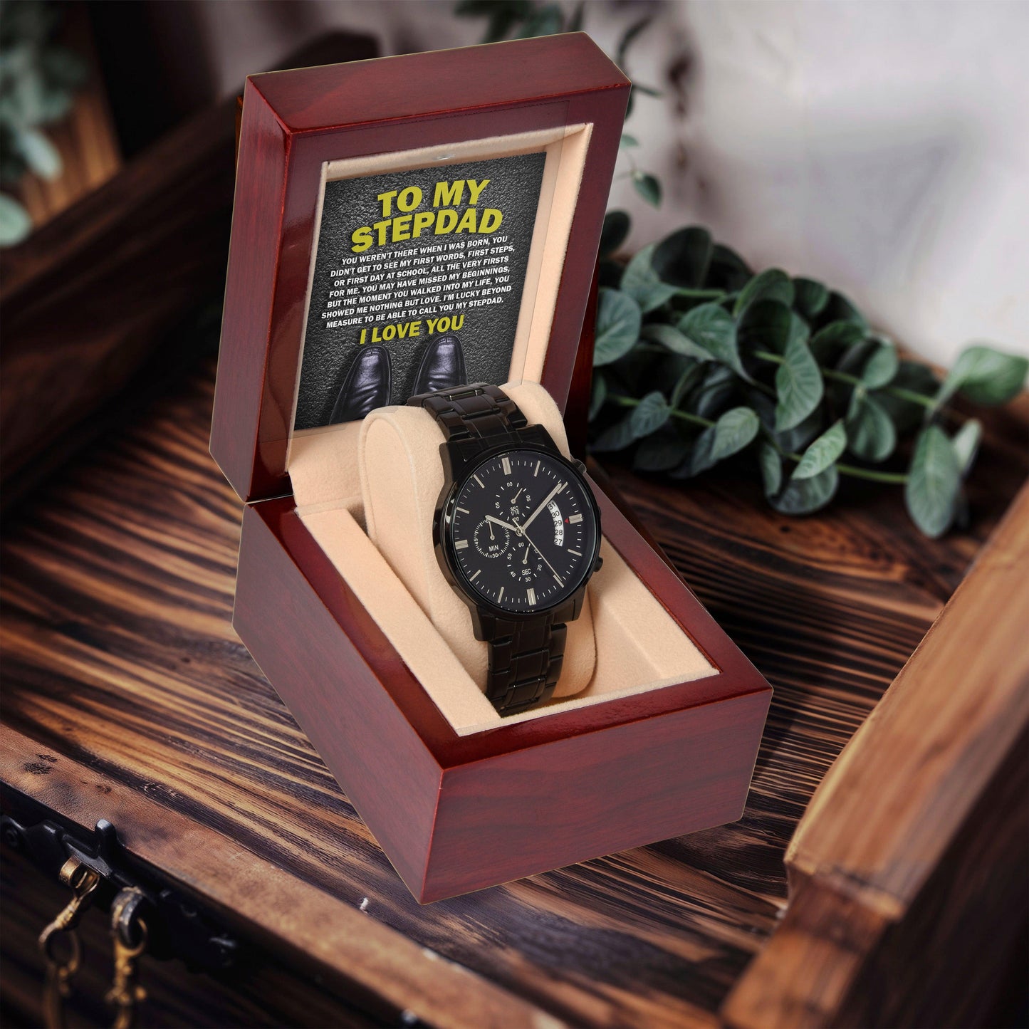 To My Stepdad Showed Me Nothing But Love Black Chronograph Watch - Mallard Moon Gift Shop