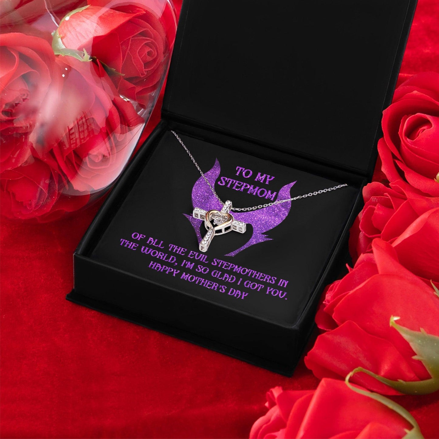 Stepmom Mother's Day Gift - To My Stepmom - Of All the Evil Stepmothers in the World, I'm Glad I Got You Cross Pendant Necklace - Mallard Moon Gift Shop