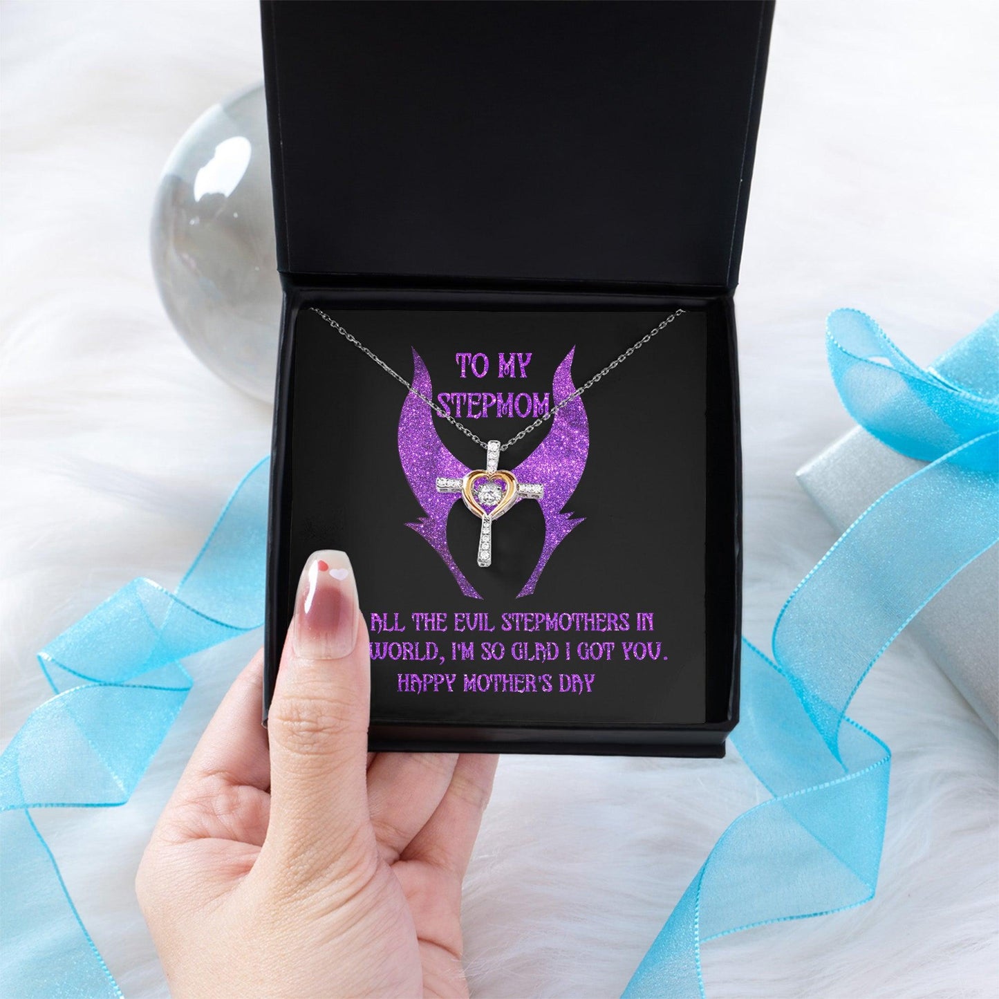 Stepmom Mother's Day Gift - To My Stepmom - Of All the Evil Stepmothers in the World, I'm Glad I Got You Cross Pendant Necklace - Mallard Moon Gift Shop