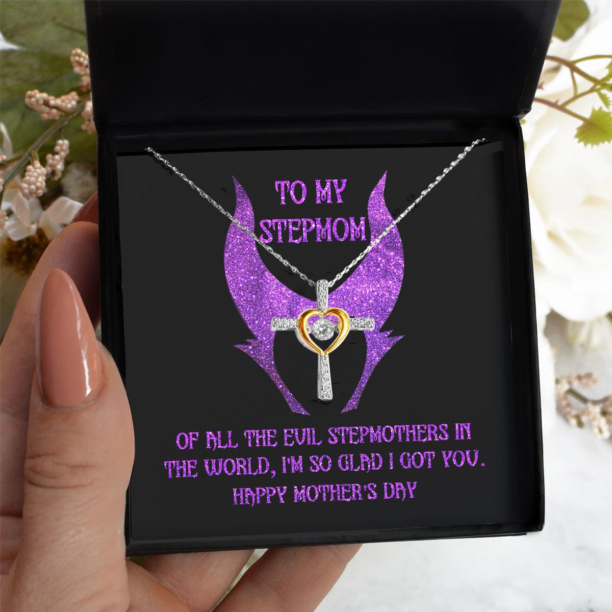 Stepmom Mother's Day Gift - To My Stepmom - Of All the Evil Stepmothers in the World, I'm Glad I Got You Cross Pendant Necklace - Mallard Moon Gift Shop