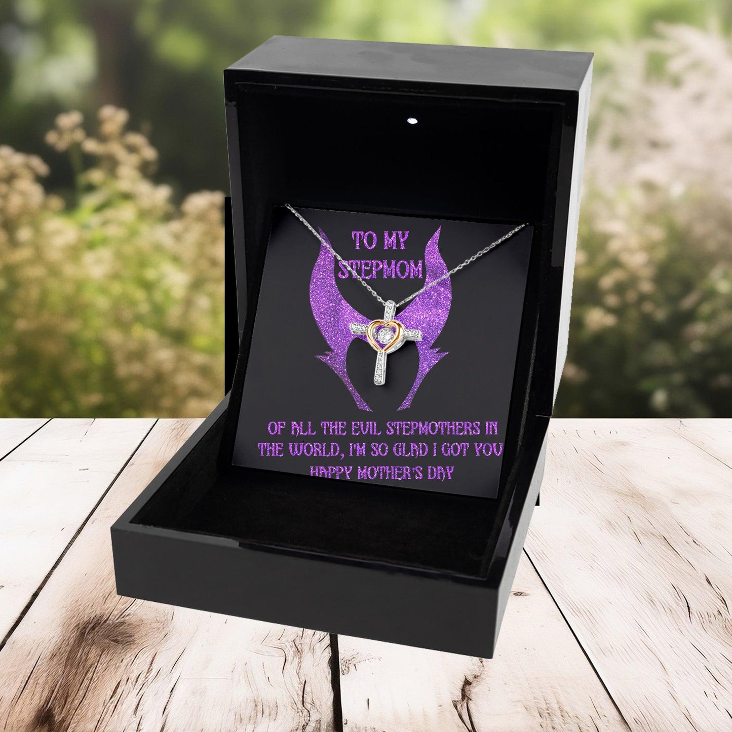 Stepmom Mother's Day Gift - To My Stepmom - Of All the Evil Stepmothers in the World, I'm Glad I Got You Cross Pendant Necklace - Mallard Moon Gift Shop