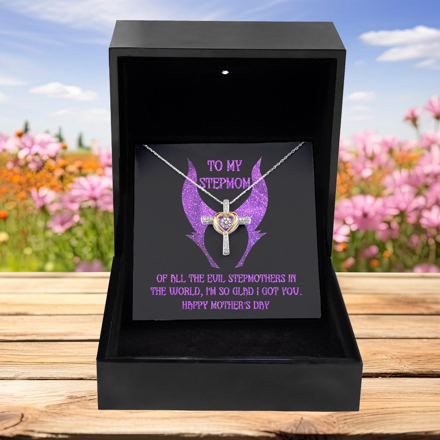 Stepmom Mother's Day Gift - To My Stepmom - Of All the Evil Stepmothers in the World, I'm Glad I Got You Cross Pendant Necklace - Mallard Moon Gift Shop