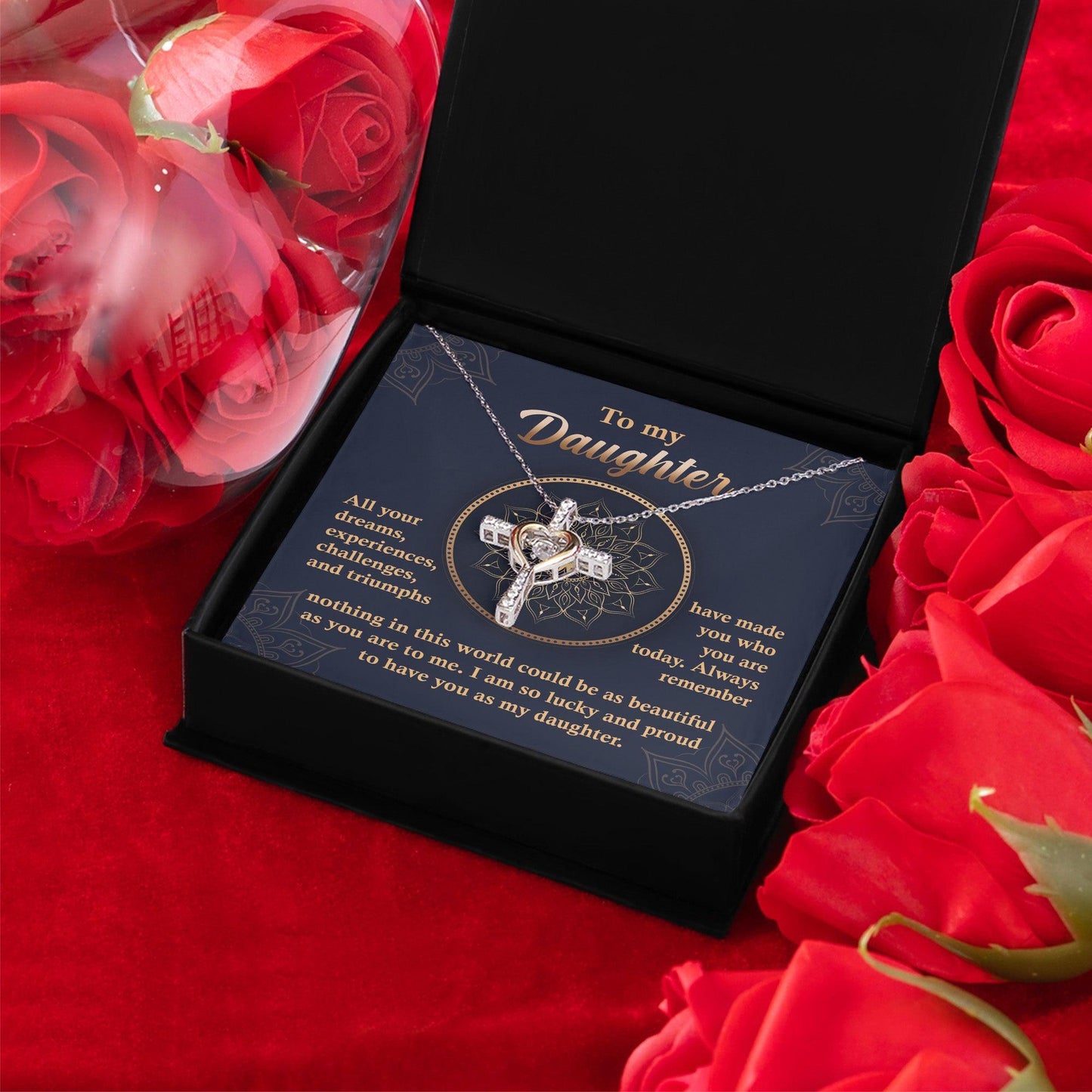 Daughter, Proud of You Cross Pendant Necklace Birthday Wedding Graduation Gift - Mallard Moon Gift Shop