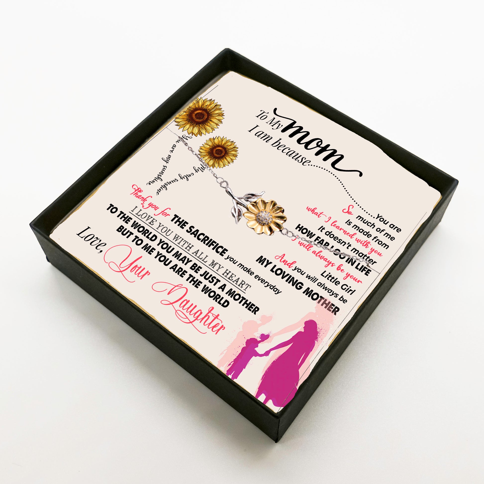 Sunflower Bracelet for Mom from Daughter –You Are The World - Sterling Silver with 18K Gold-Plated Petals – Sentimental Mother’s Day, Birthday, or Christmas Gift with Heartfelt Message Card - Mallard Moon Gift Shop