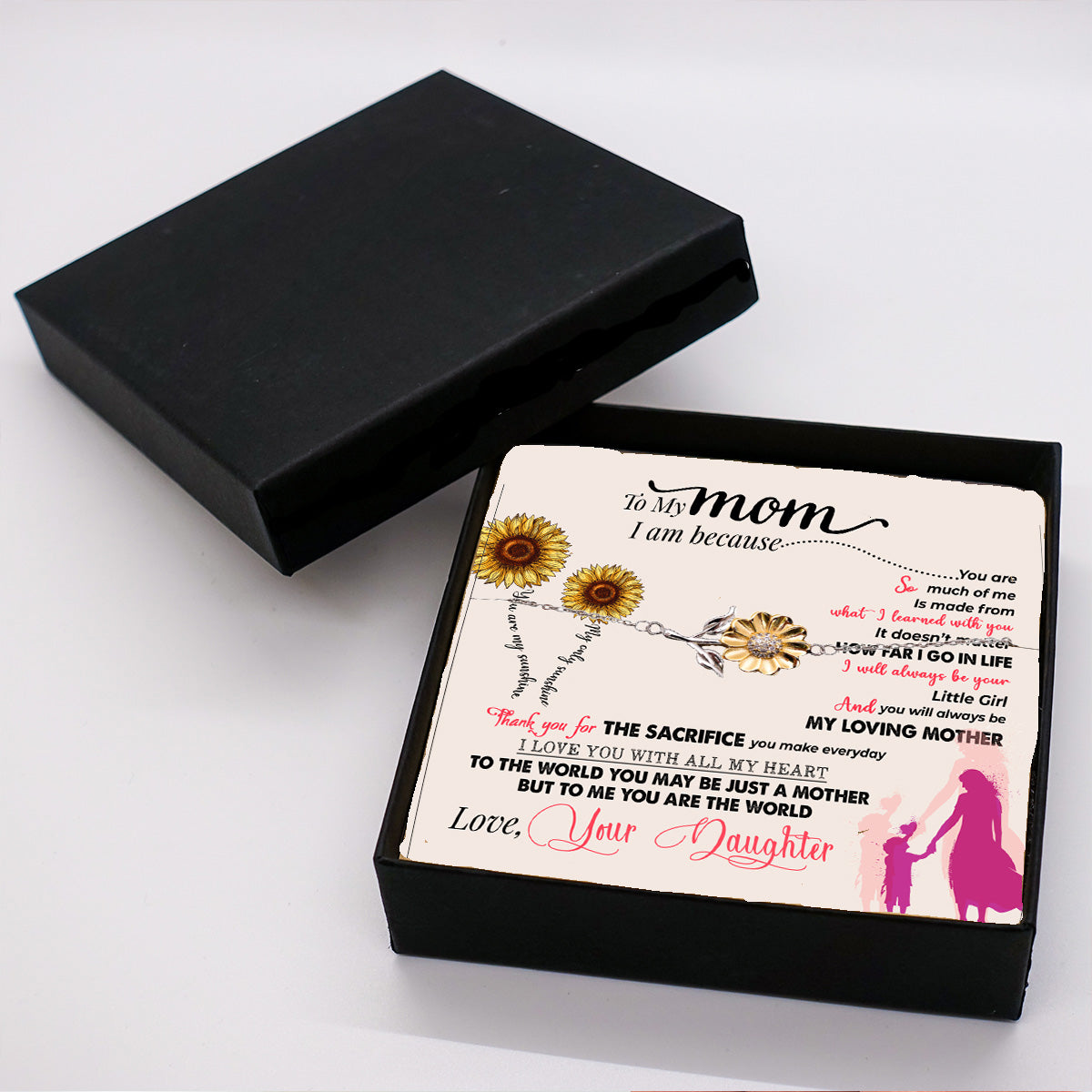 Sunflower Bracelet for Mom from Daughter –You Are The World - Sterling Silver with 18K Gold-Plated Petals – Sentimental Mother’s Day, Birthday, or Christmas Gift with Heartfelt Message Card - Mallard Moon Gift Shop