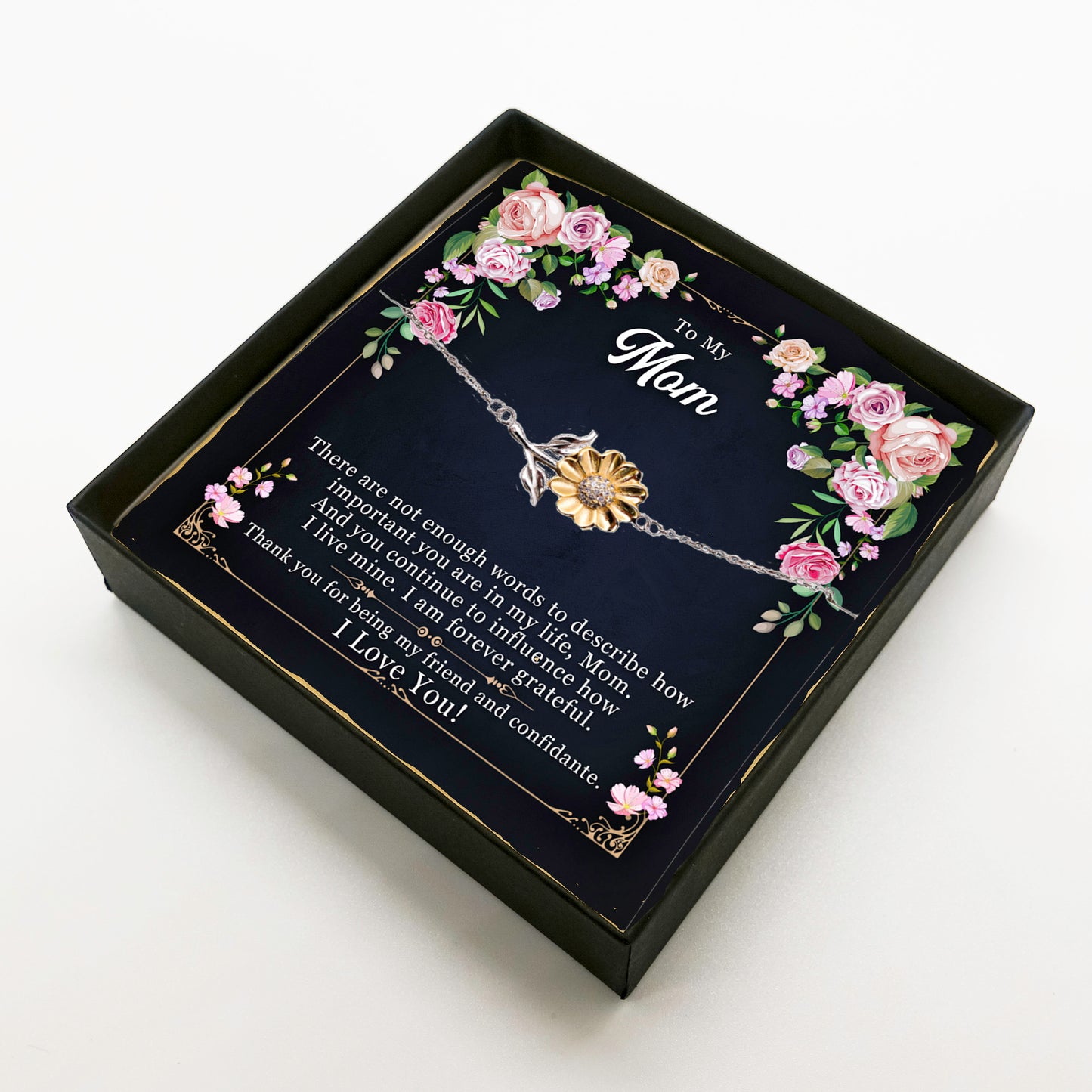 Mom Sunflower Bracelet – Sterling Silver with 18K Gold-Plated Petals – Sentimental Mother’s Day, Birthday, or Christmas Gift with Heartfelt Message Card - My Friend and Confidante - Mallard Moon Gift Shop