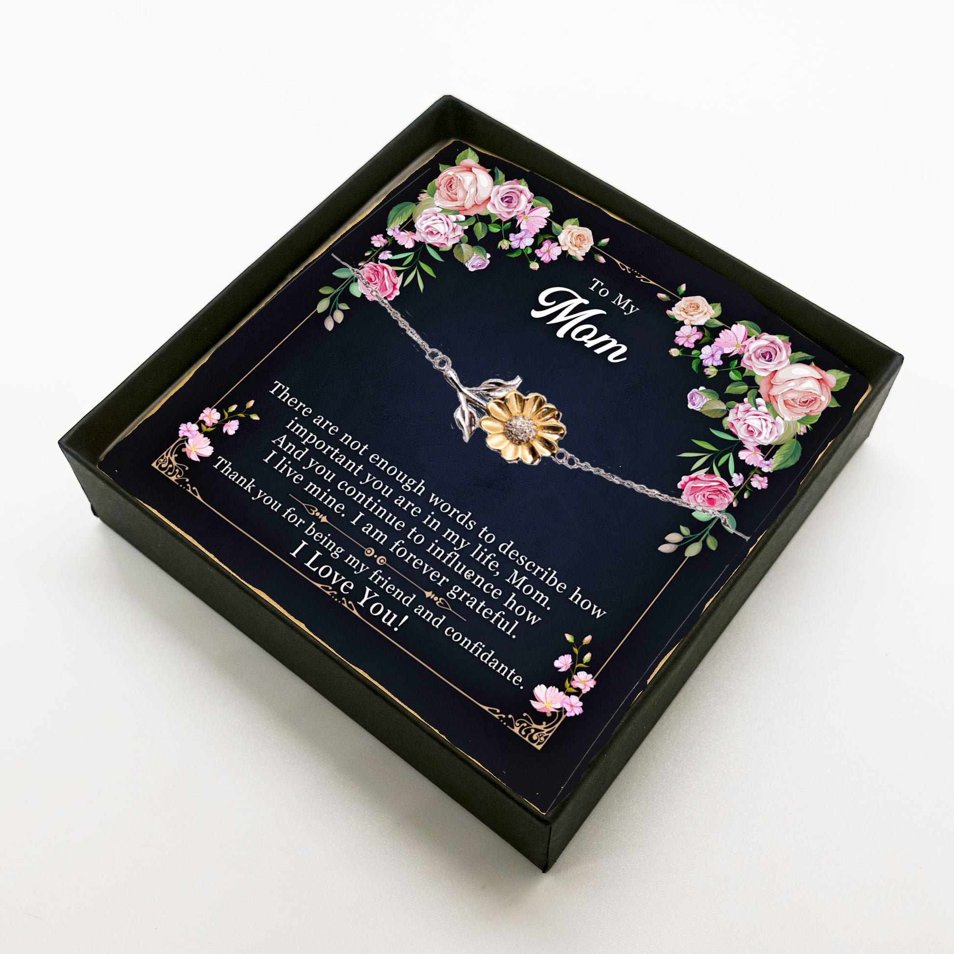 Mom Sunflower Bracelet – Sterling Silver with 18K Gold-Plated Petals – Sentimental Mother’s Day, Birthday, or Christmas Gift with Heartfelt Message Card - My Friend and Confidante - Mallard Moon Gift Shop