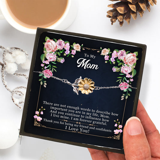 Mom Sunflower Bracelet – Sterling Silver with 18K Gold-Plated Petals – Sentimental Mother’s Day, Birthday, or Christmas Gift with Heartfelt Message Card - My Friend and Confidante - Mallard Moon Gift Shop