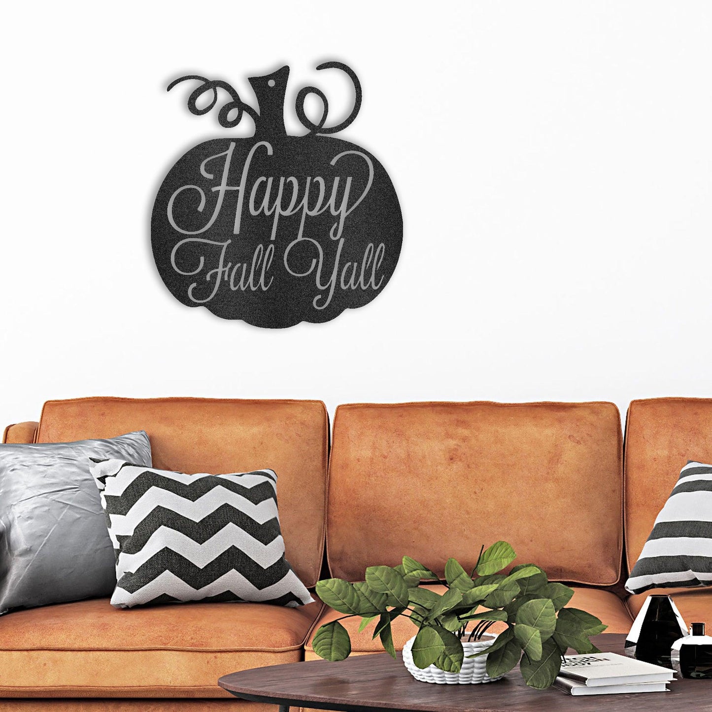 Happy Fall Y'all Metal Pumpkin Sign – Fall Décor for Home, Porch, or Office - Mallard Moon Gift Shop