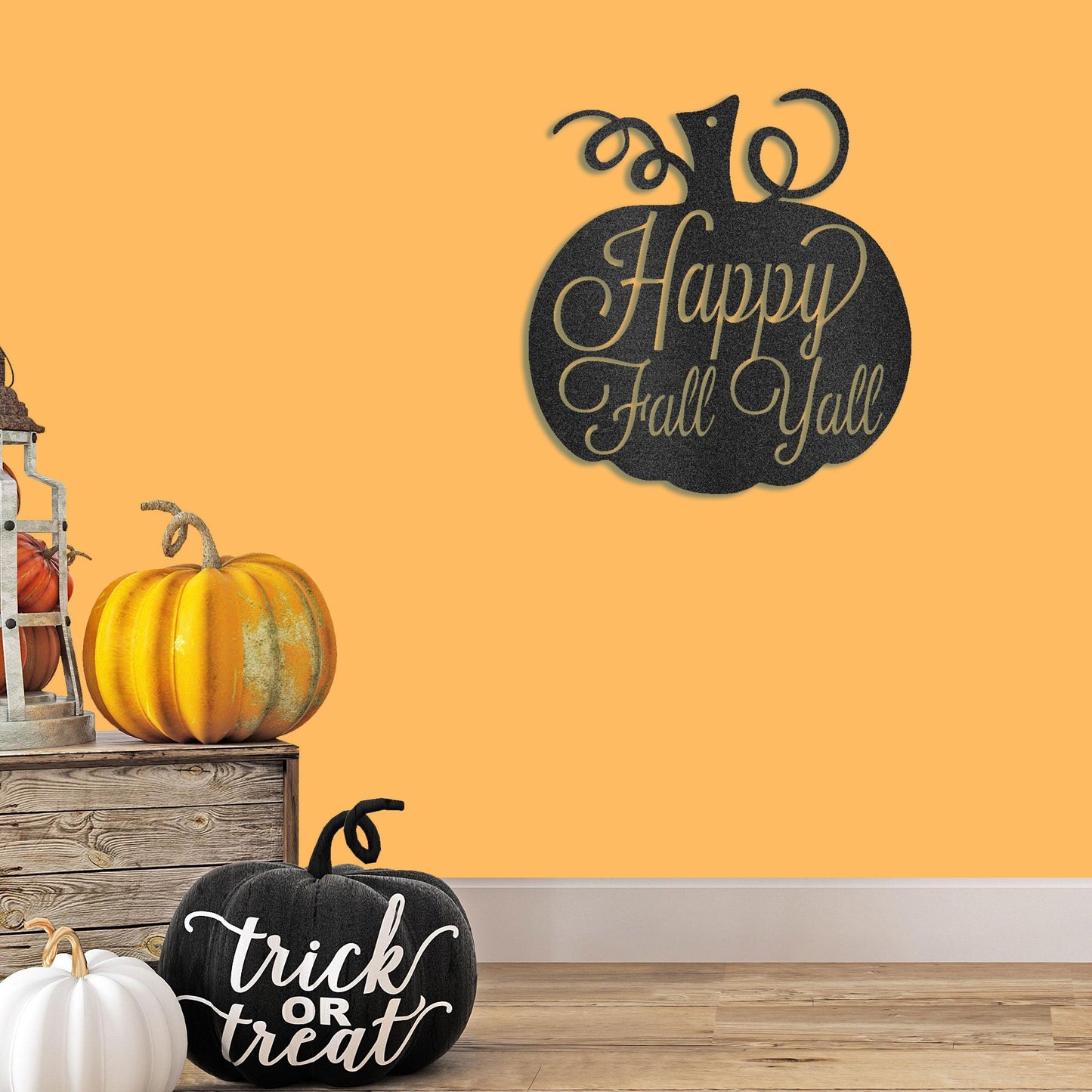 Happy Fall Y'all Metal Pumpkin Sign – Fall Décor for Home, Porch, or Office - Mallard Moon Gift Shop