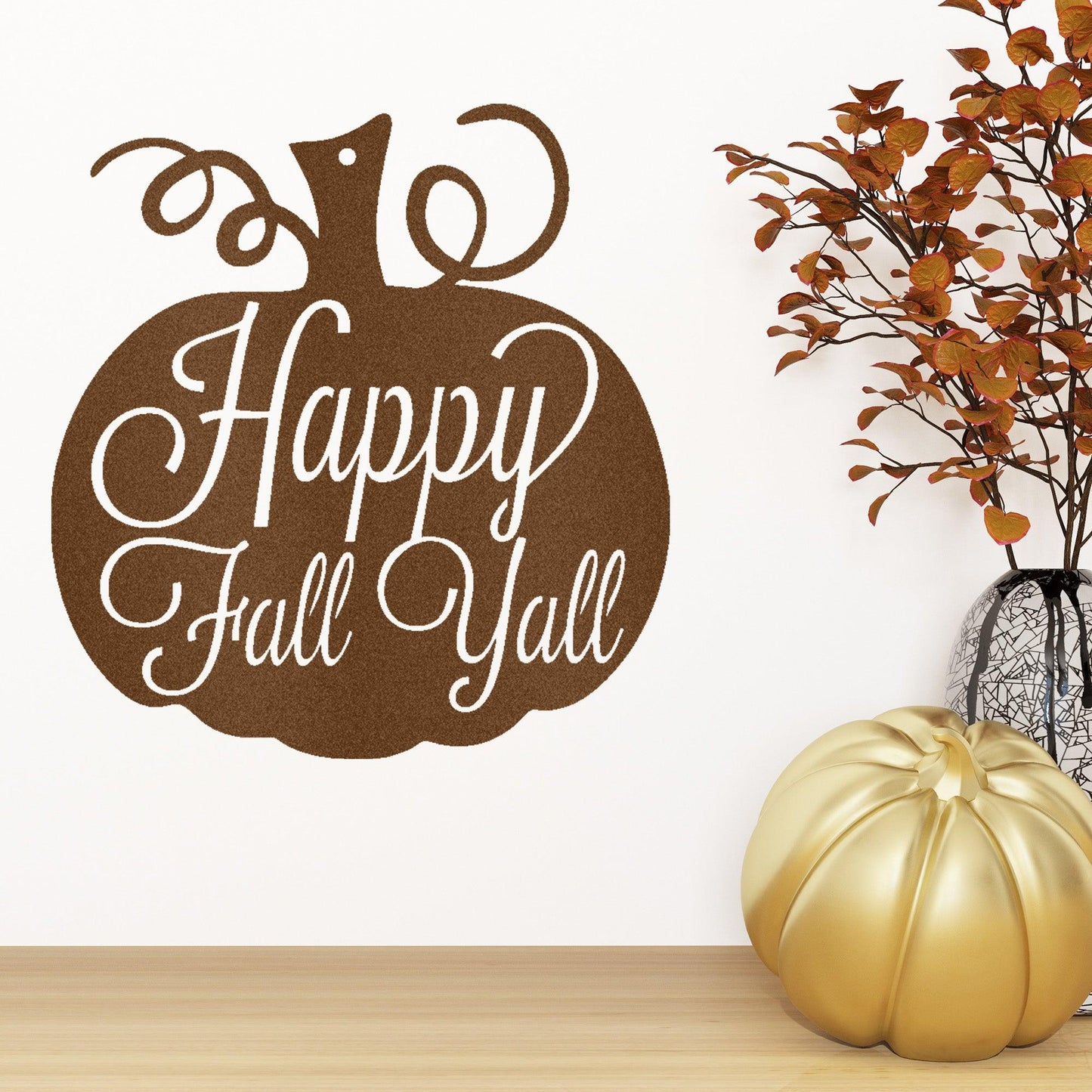 Happy Fall Y'all Metal Pumpkin Sign – Fall Décor for Home, Porch, or Office - Mallard Moon Gift Shop