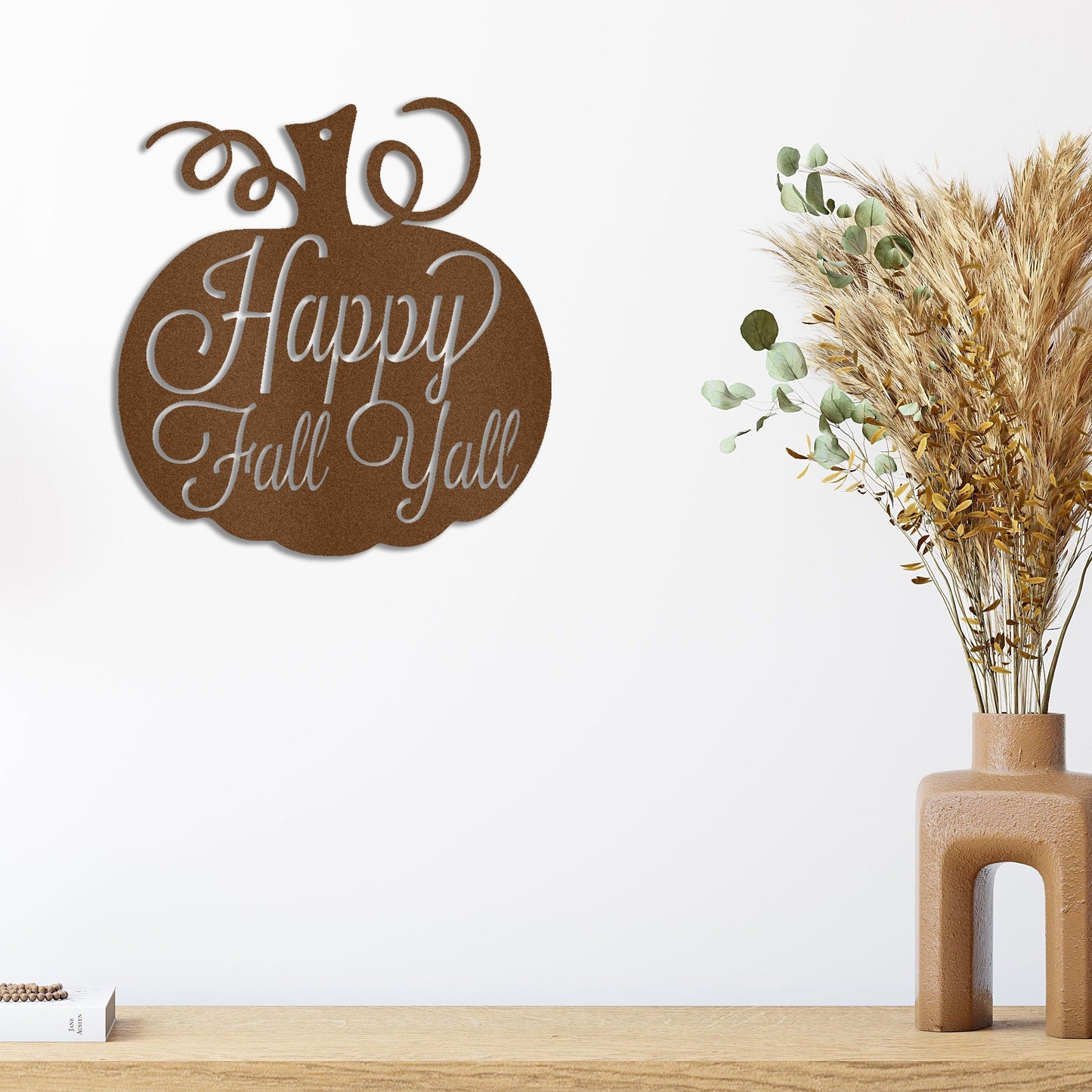 Happy Fall Y'all Metal Pumpkin Sign – Fall Décor for Home, Porch, or Office - Mallard Moon Gift Shop