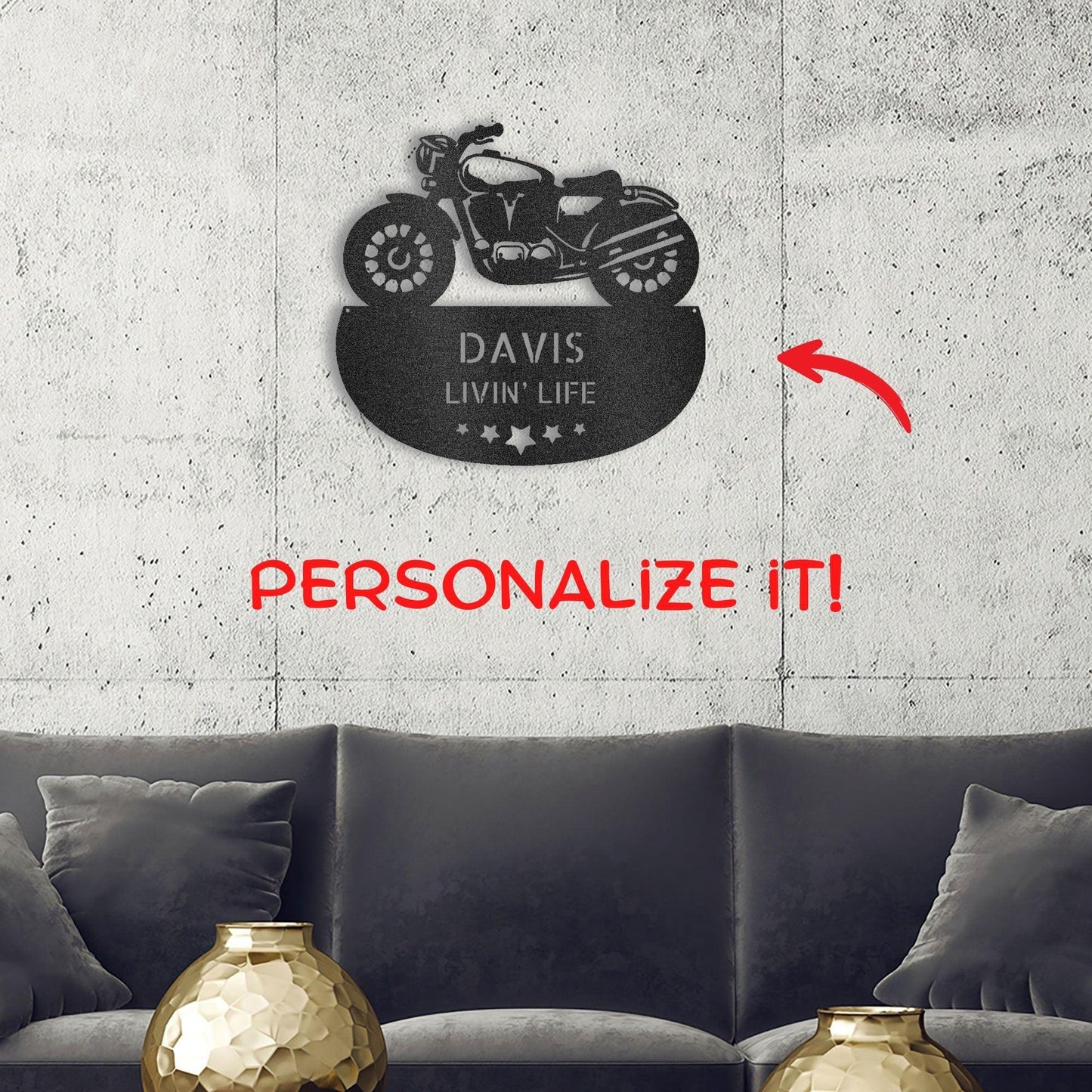 Personalized Motorcycle Metal Wall Sign – Custom Name Laser-Cut Steel Art for Indoors & Outdoors - Mallard Moon Gift Shop