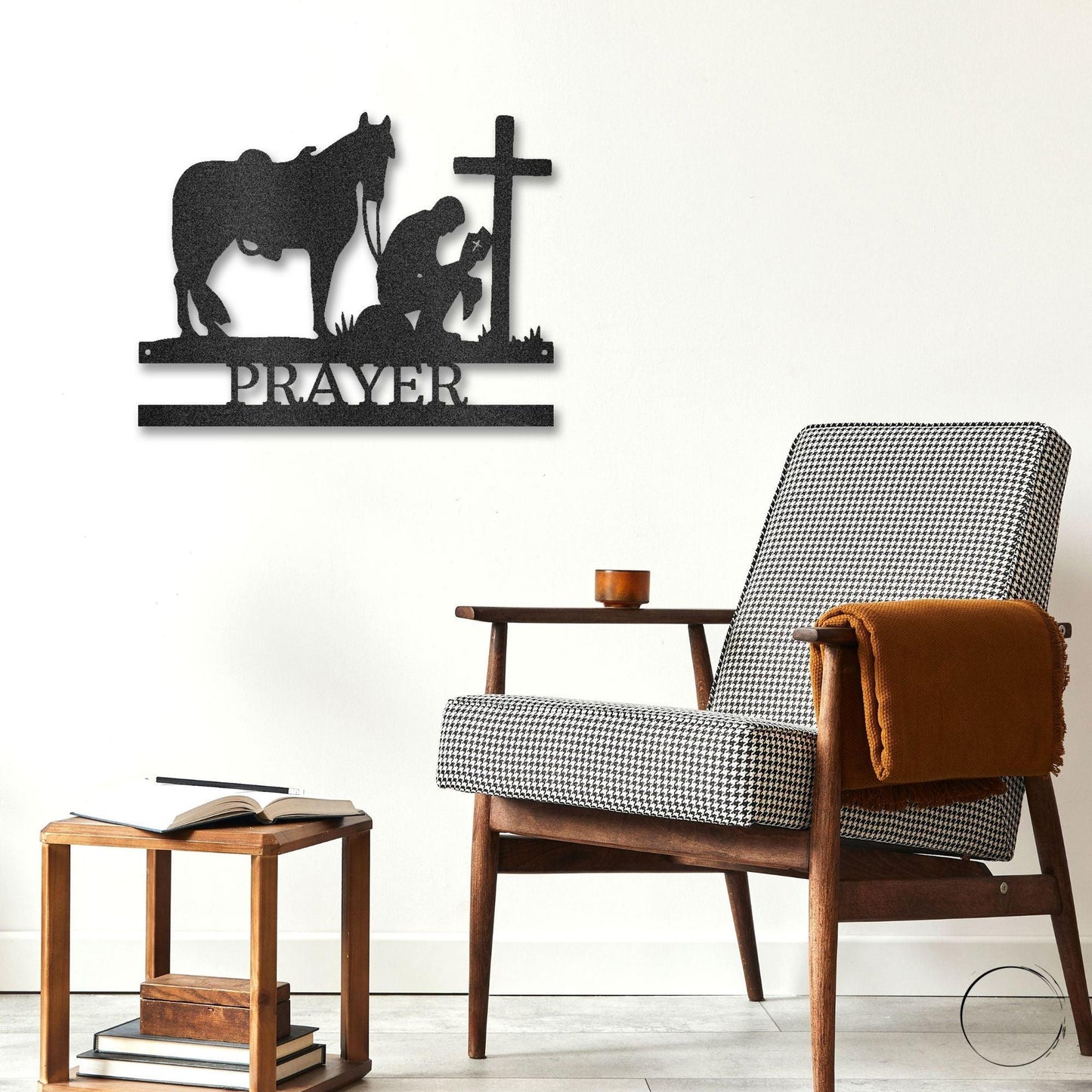 Praying Cowboy with Horse Kneeling at Cross Custom Name Metal Wall Art - Mallard Moon Gift Shop