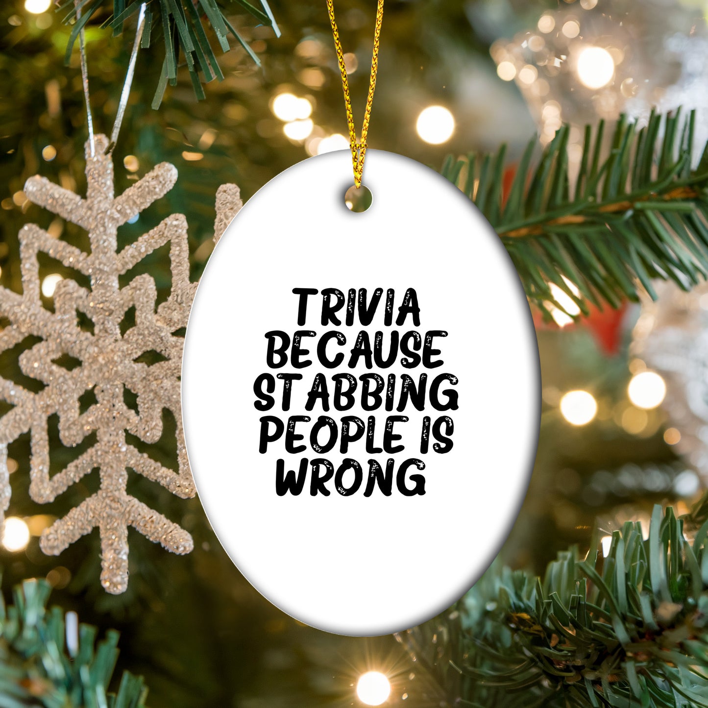 Trivia Gifts for Friends, Fun Oval Ornament with Humorous Quote, Christmas Unique Gifts - Mallard Moon Gift Shop