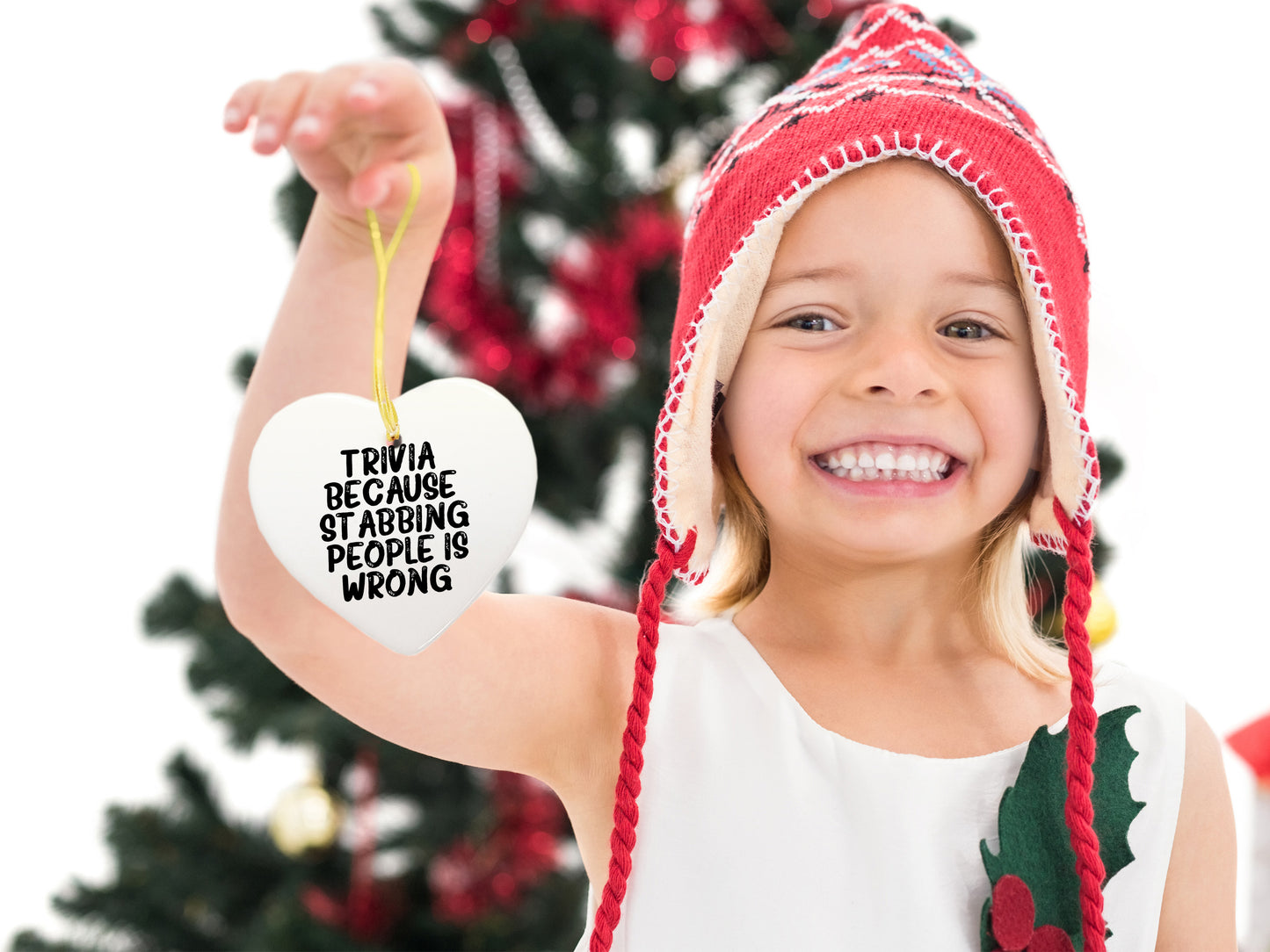 Trivia Gifts from Friends, Funny Heart Ornament for Trivia Lovers, Stabbing People Wrong, Christmas Unique Trivia Gifts for Women - Mallard Moon Gift Shop