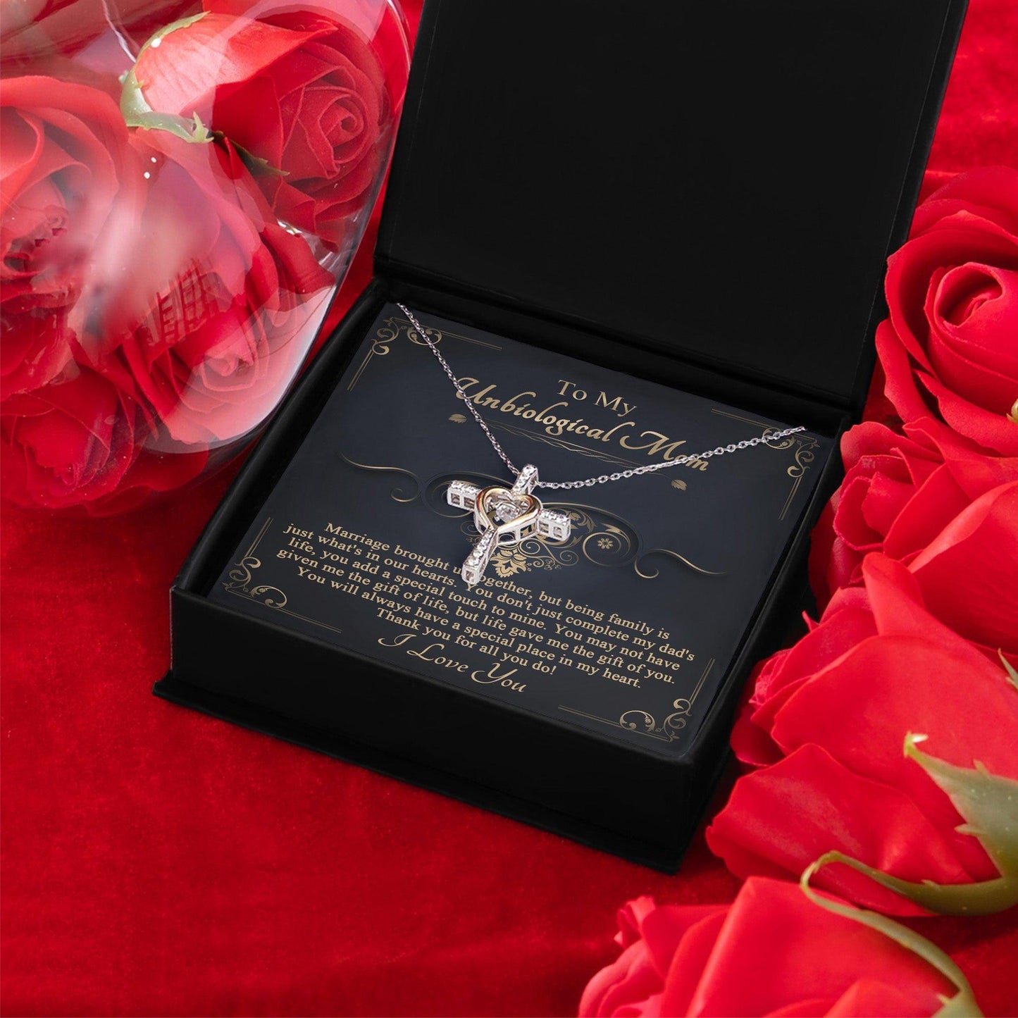 Gift for Unbiological Mother You Complete my Dad's Life Cross Pendant Necklace - Mallard Moon Gift Shop