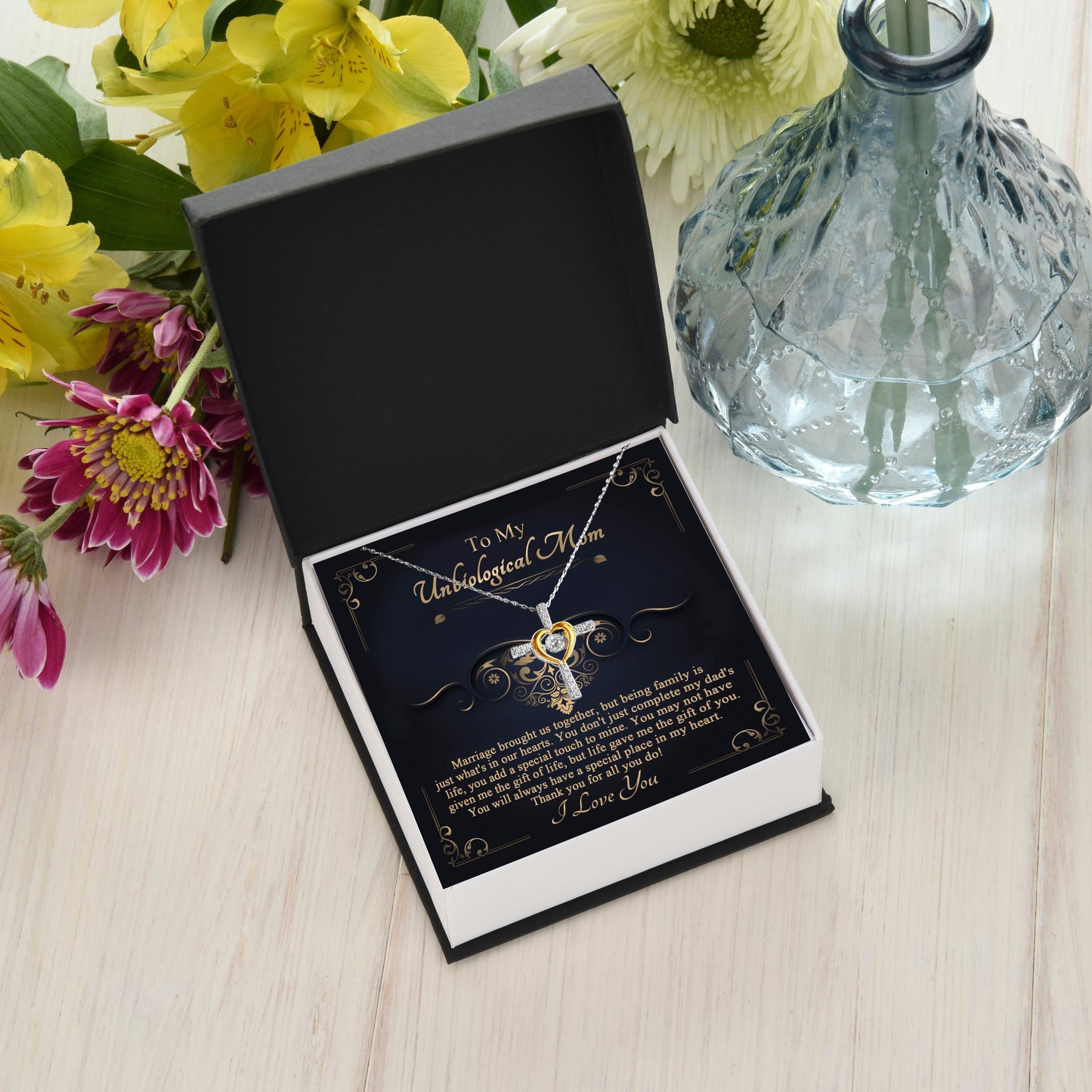 Gift for Unbiological Mother You Complete my Dad's Life Cross Pendant Necklace - Mallard Moon Gift Shop