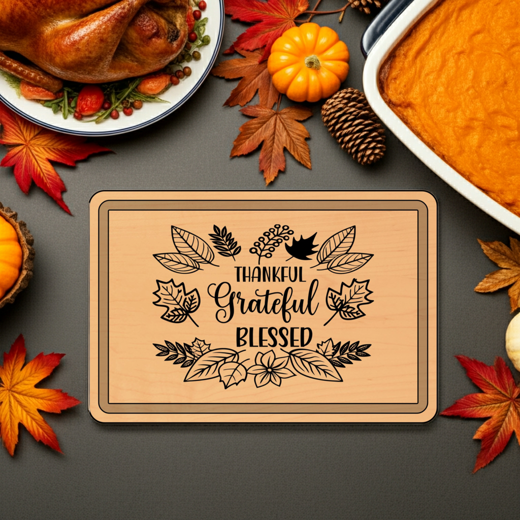 Engraved Wooden Cutting Board, Thankful Grateful Blessed Kitchen Decor, Personalized Gift for Thanksgiving, Wedding, Housewarming