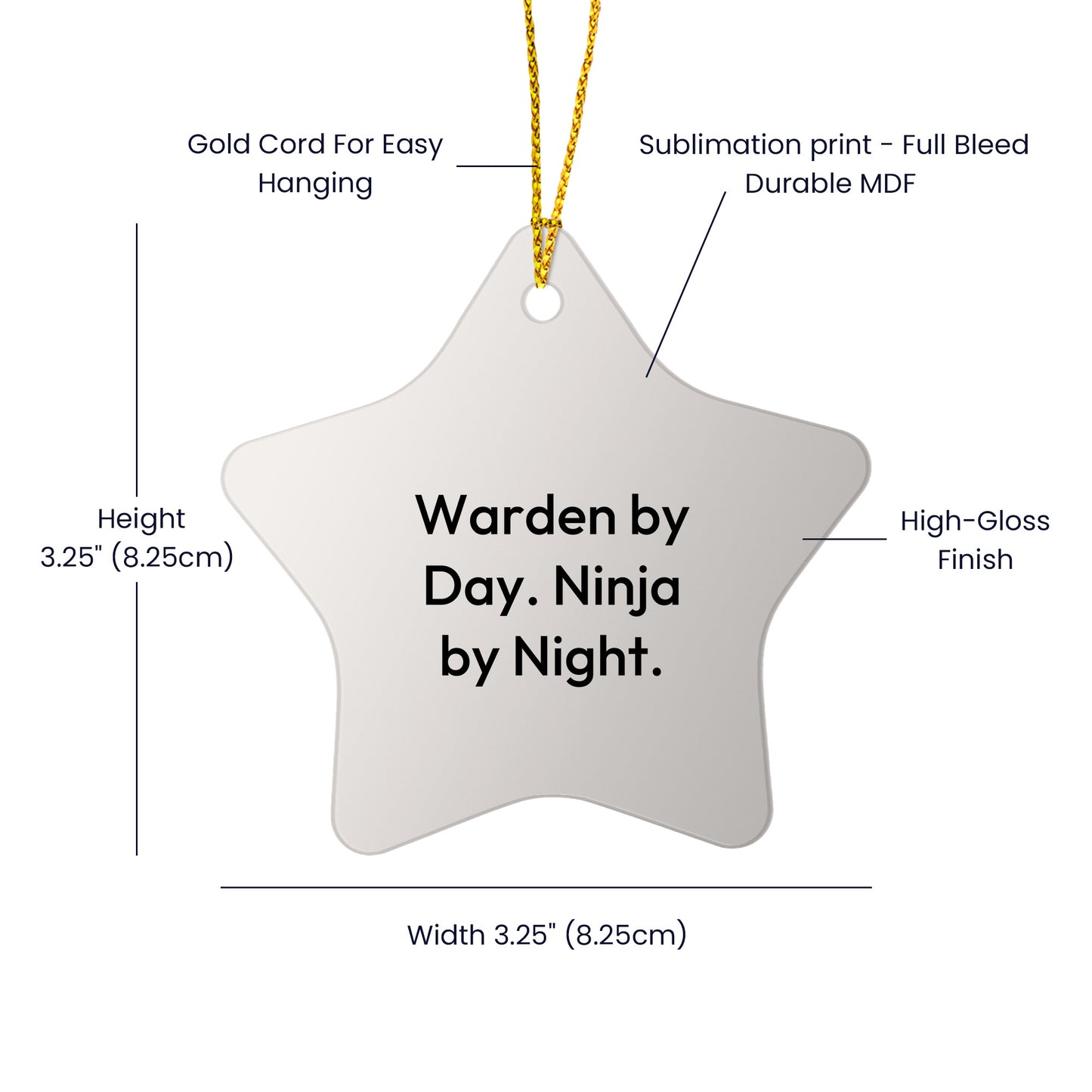 Warden Ninja Star Ornament Gifts for Men from Friends on Christmas, Warden By Day. Ninja By Night.
