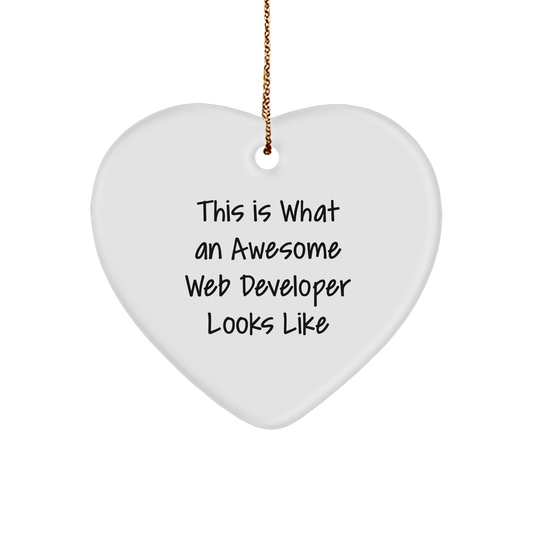 Web Developer Gifts for Men - Heart Ornament with Funny Quote 'This Is What An Awesome Web Developer Looks Like' - Christmas Unique Gifts from Friends to Family