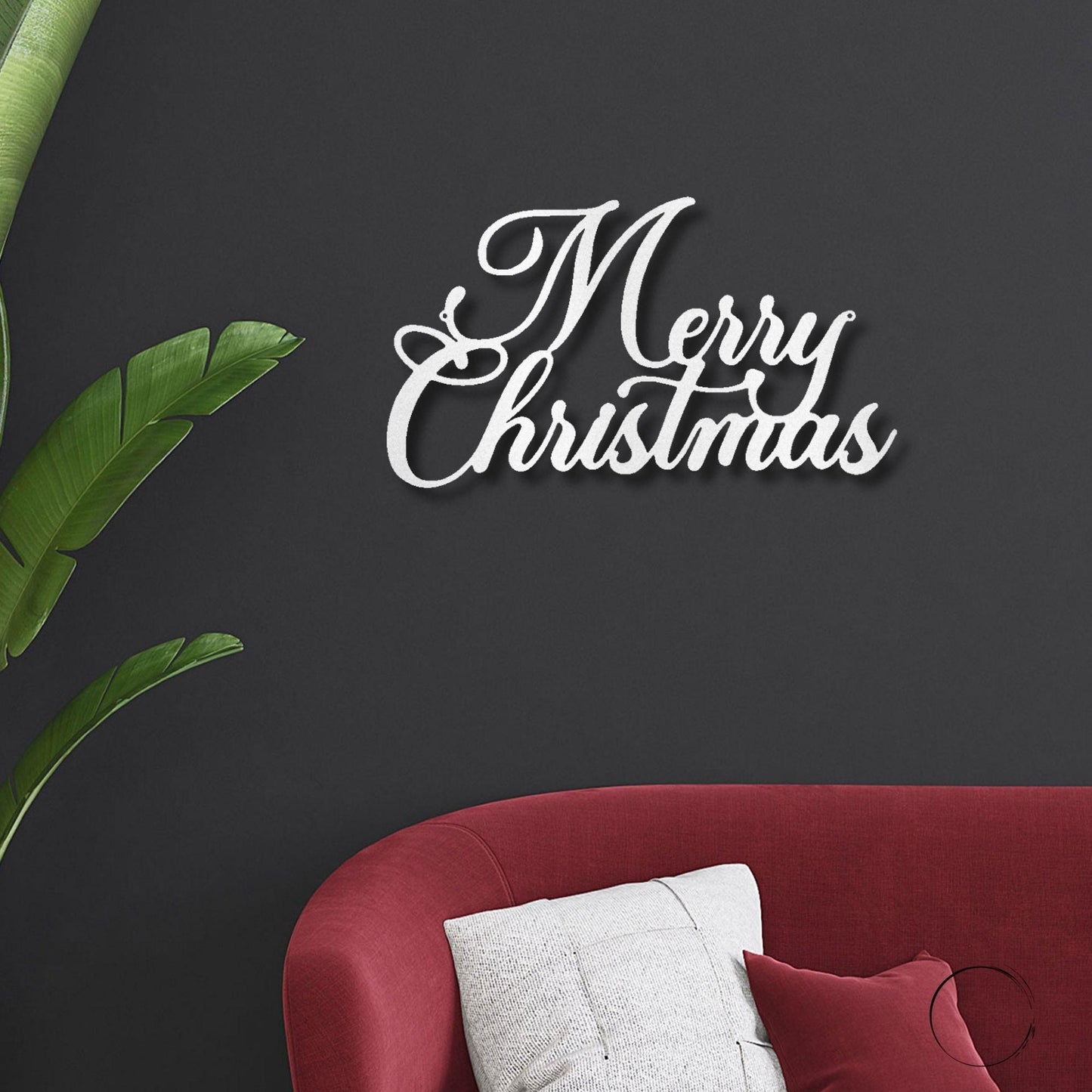 Merry Christmas Script Lettering Metal Wall Sign - Mallard Moon Gift Shop