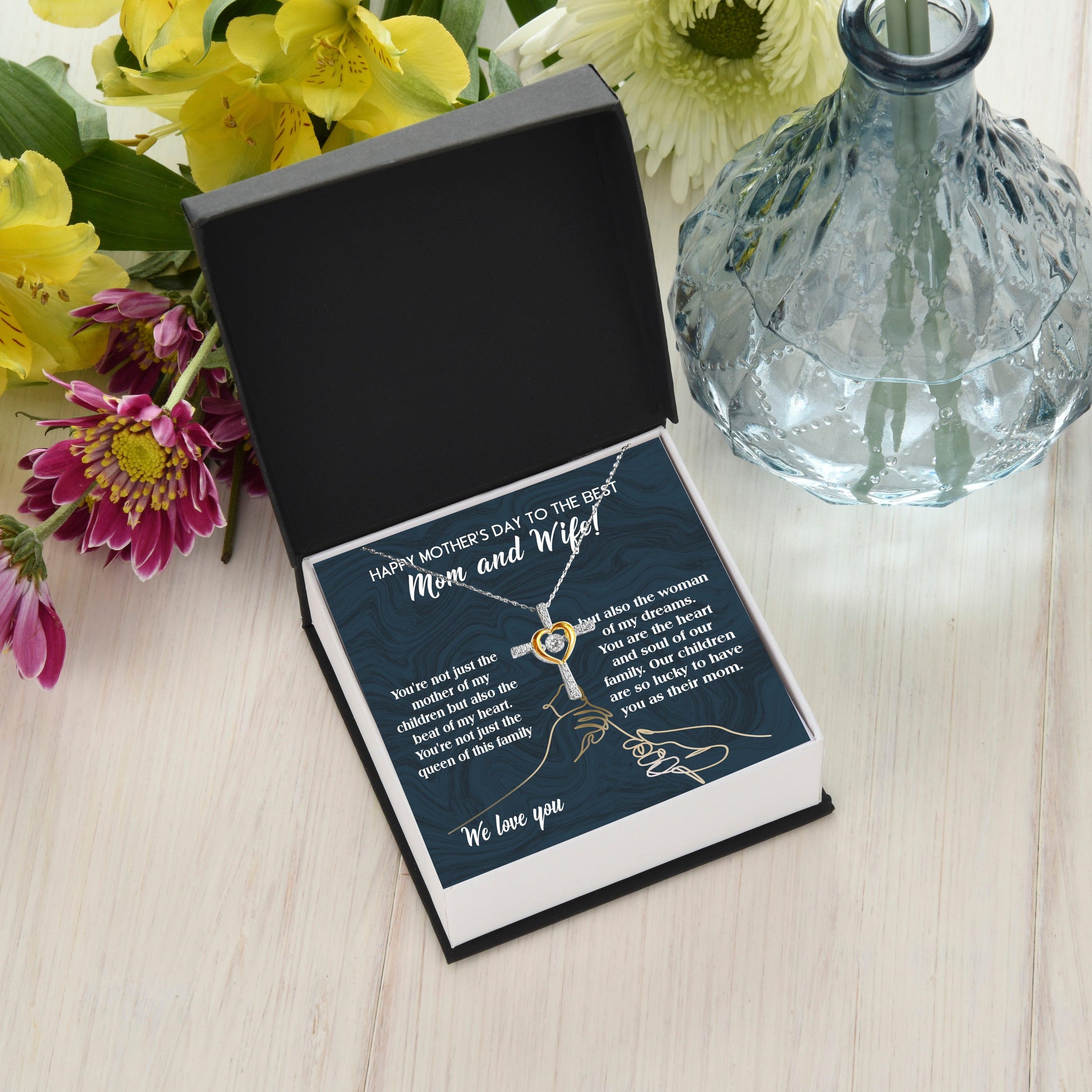 Mother's Day Gift to Wife You're the Mother of My Children and the Beat of My Heart Cross Pendant Necklace - Mallard Moon Gift Shop