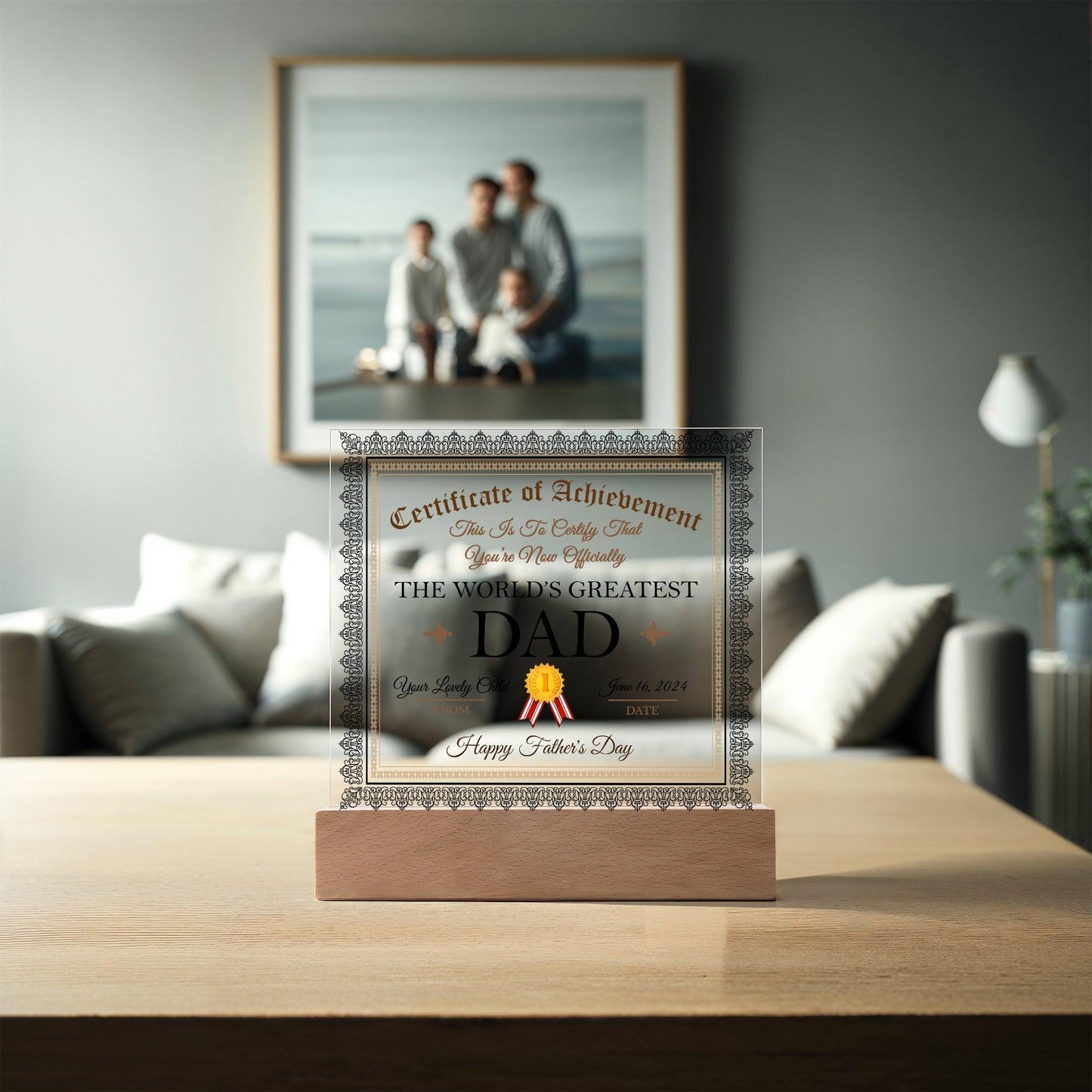 Father's Day Gift Certificate of Achievement for The World's Greatest Dad Personalized Acrylic Plaque - Mallard Moon Gift Shop