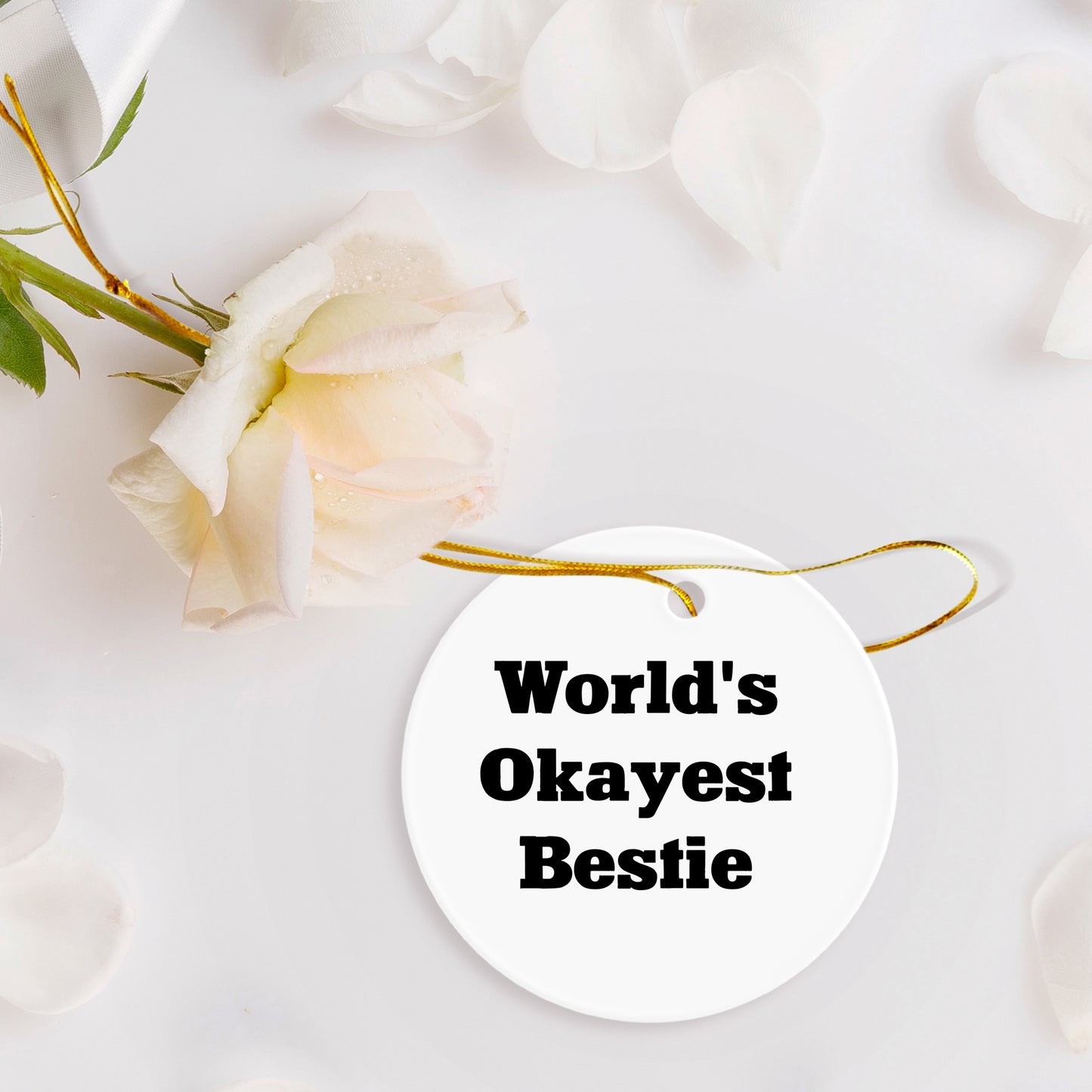 World's Okayest Bestie Christmas Circle Ornament for Bestie Gifts from Men, Women, Friends, Coworkers, Family