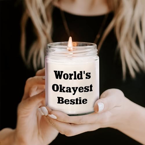 World's Okayest Bestie Funny Gifts for Her Valentine's Presents 9oz Vanilla Soy Candle for Bestie Lovers, A Sweet Okayish Gift from a Bestie, Lasting Vanilla Scent - Mallard Moon Gift Shop