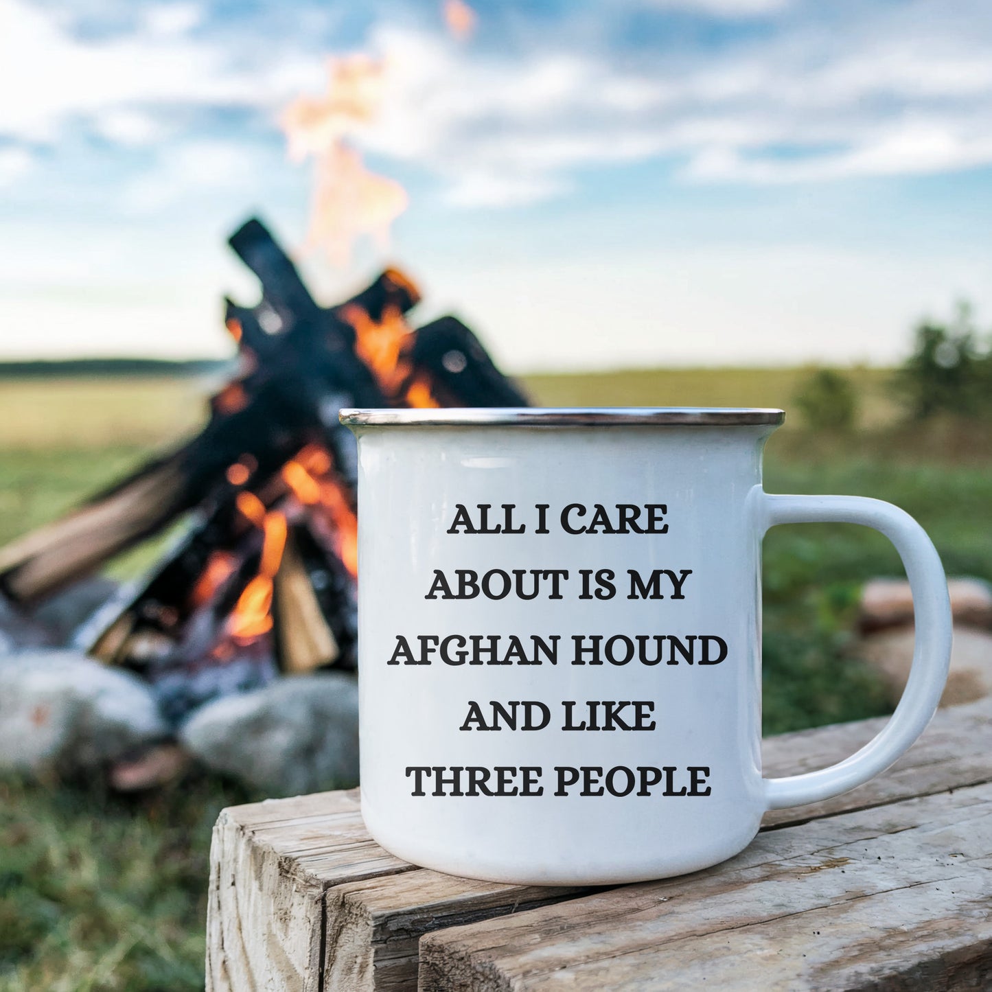 Afghan Hound Dog Lovers Christmas Unique Gift, Camping Mug with Funny Quote 'All I Care About Are My Afghan Hound And Like Three People', 12 oz Stainless Steel with Enamel Finish - Mallard Moon Gift Shop