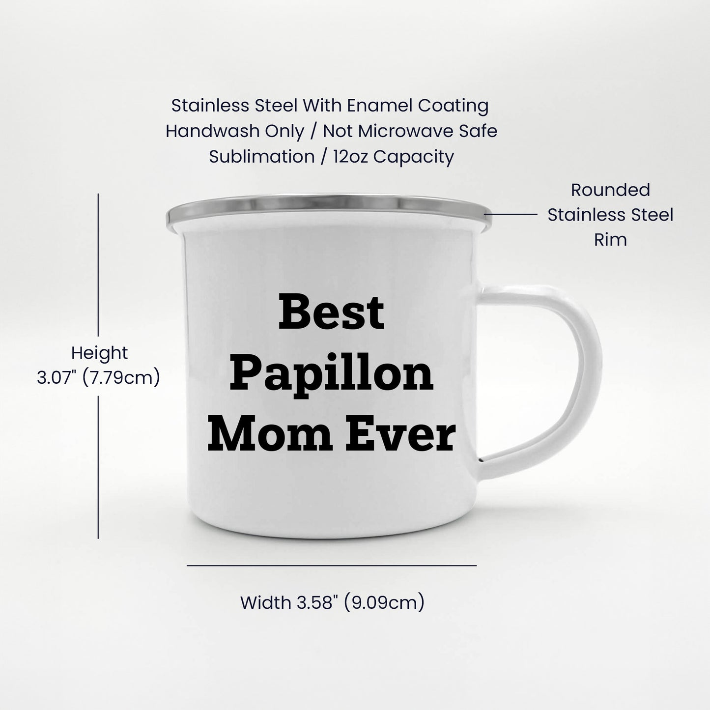 Papillon Dog Lover Gifts from Best Mom Ever - Valentine's Unique Camping Mug for Papillon Dog Owners, Funny Quote, 12 oz Stainless Steel with Enamel Finish - Mallard Moon Gift Shop
