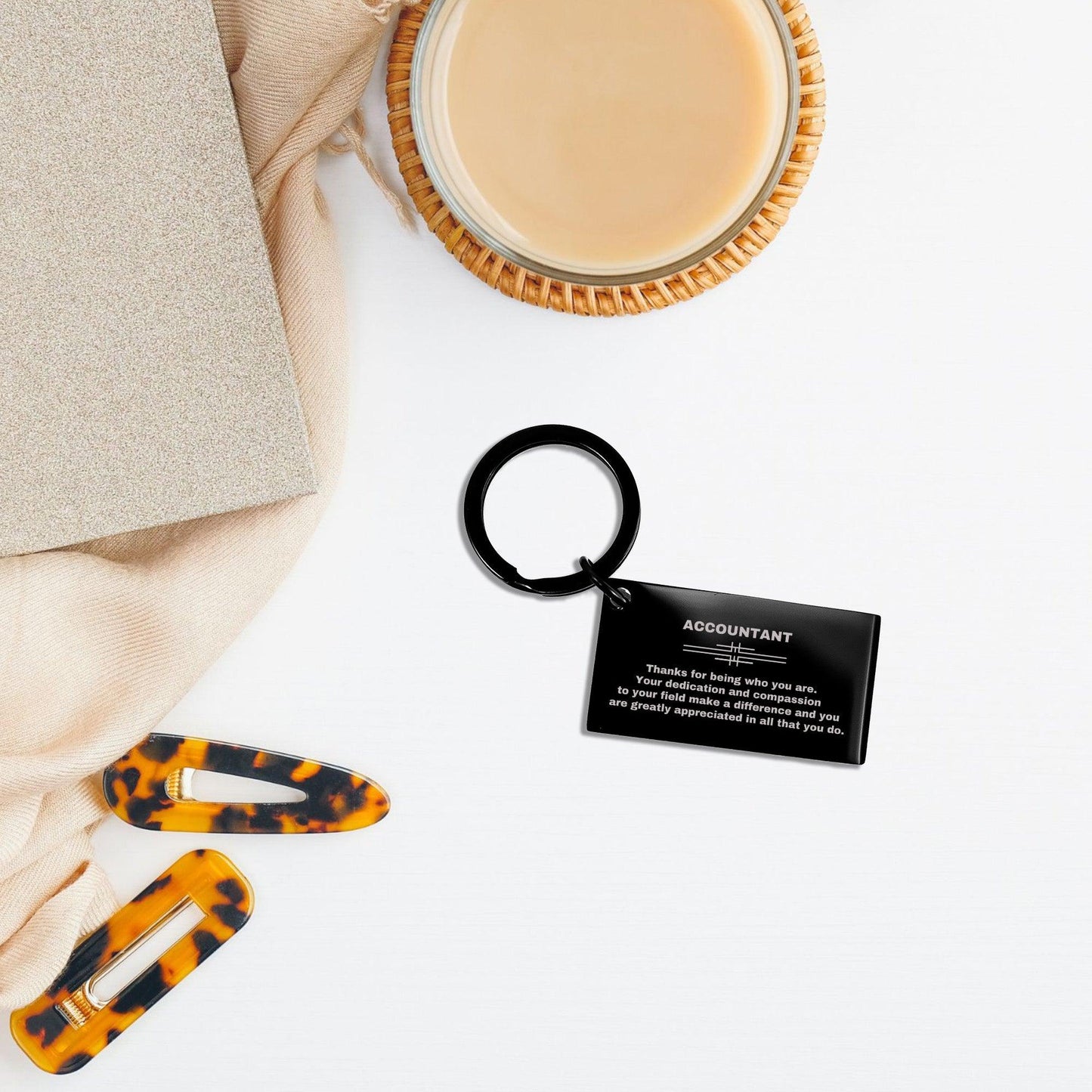 Accountant Black Engraved Keychain - Thanks for being who you are - Birthday Christmas Jewelry Gifts Coworkers Colleague Boss - Mallard Moon Gift Shop