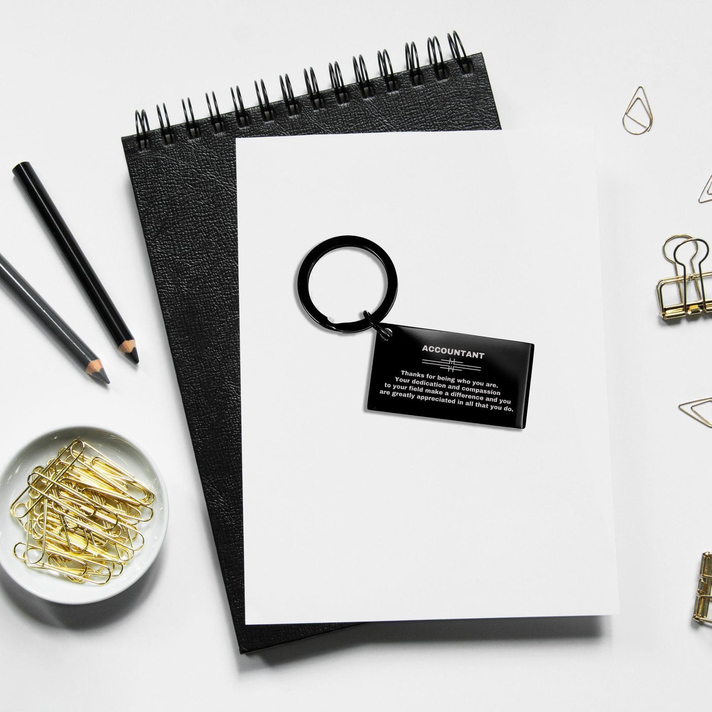 Accountant Black Engraved Keychain - Thanks for being who you are - Birthday Christmas Jewelry Gifts Coworkers Colleague Boss - Mallard Moon Gift Shop